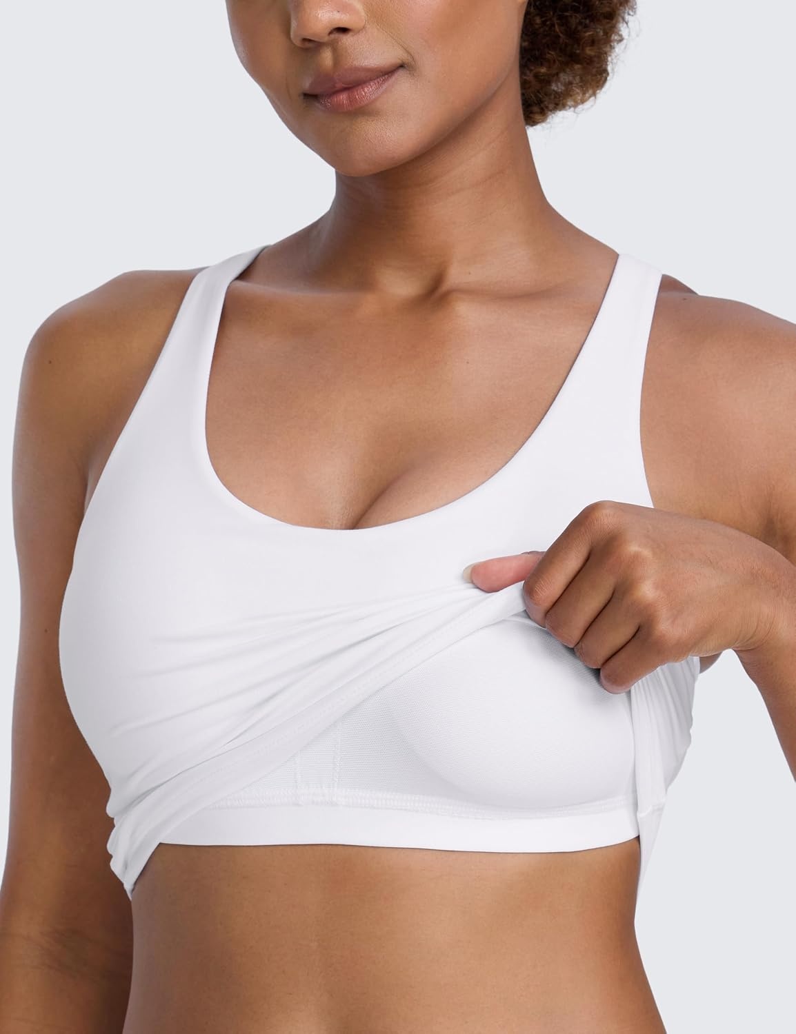 image:imageCRZ YOGA Butterlift Racerback Crop Tank Tops for Women U Neck Yoga Padded Longline Sports Bras Pilates WorkoutWhite