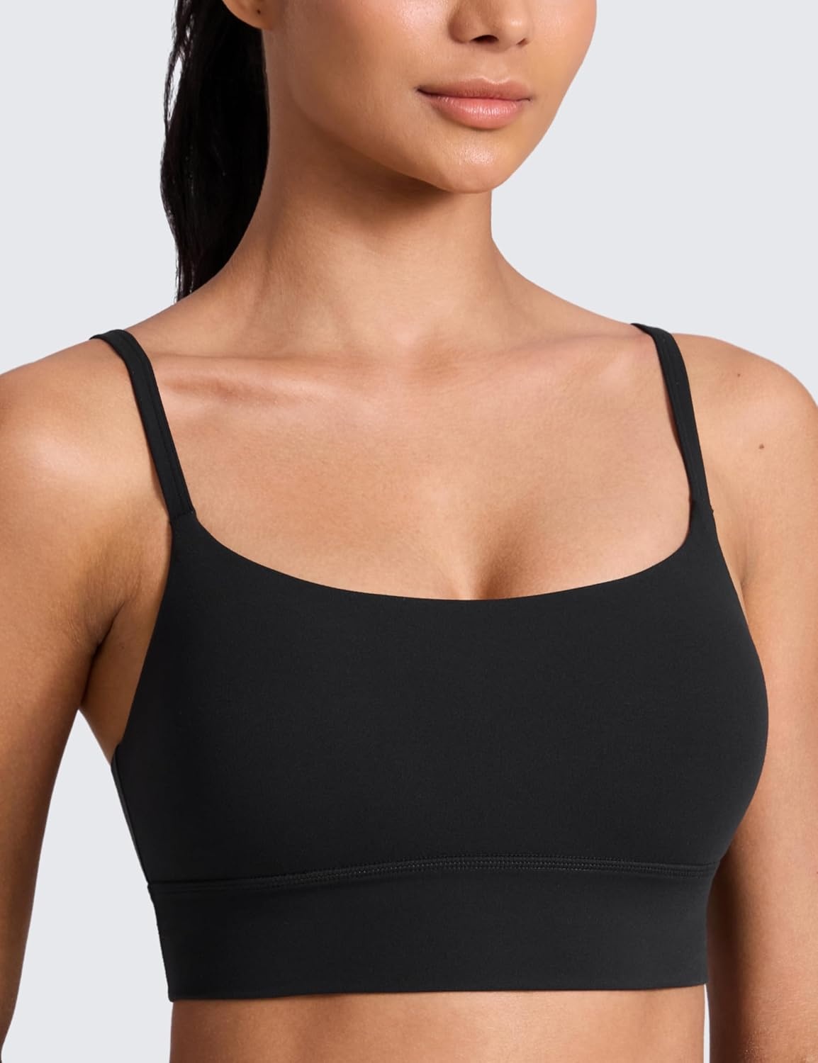 image:imageCRZ YOGA Butterlift Scoop Neck Longline Sports Bras for Women Padded Cami Tank Adjustable Spaghetti Strap Workout Crop TopBlack