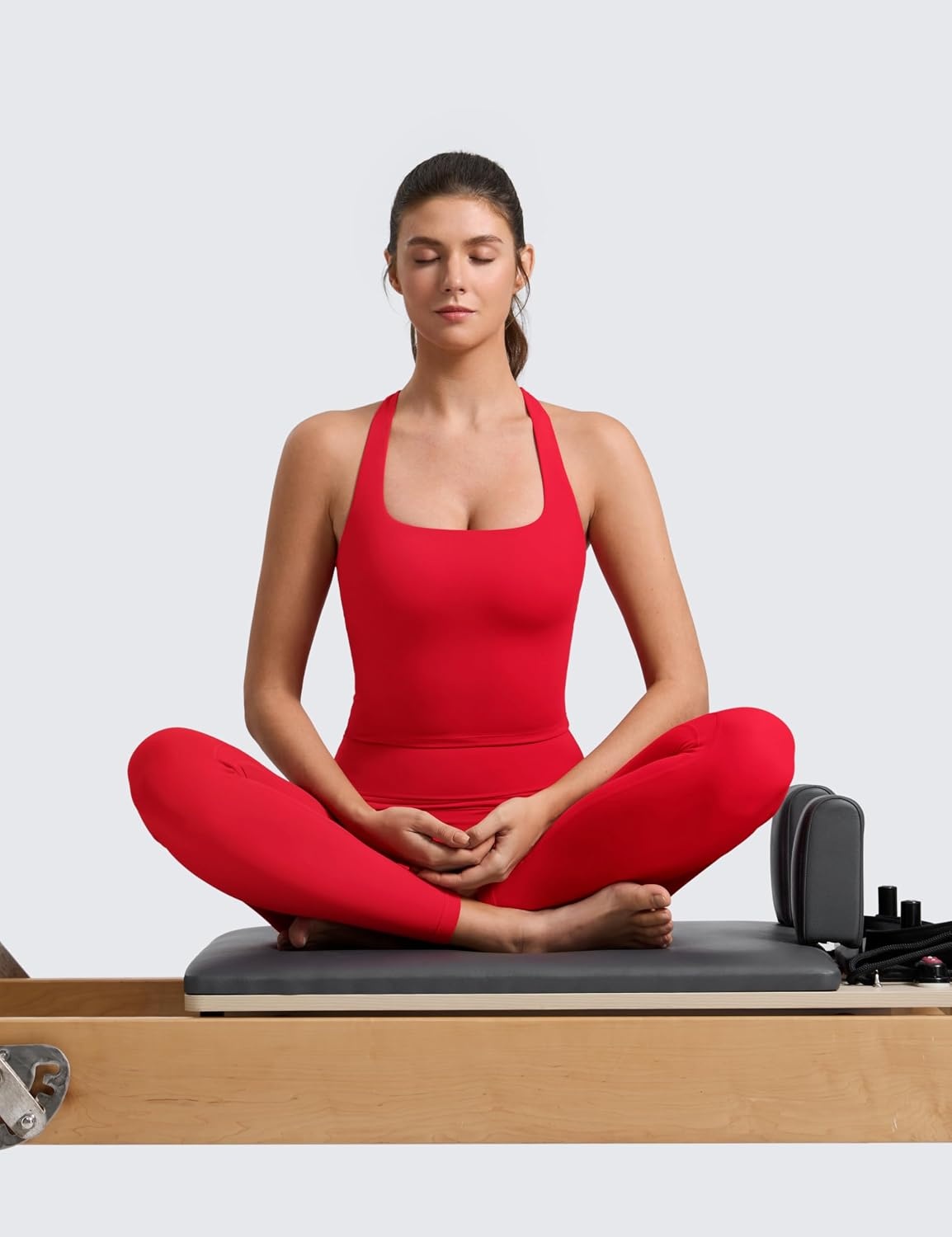 image:imageCRZ YOGA Butterlift Square Neck Crop Tank Tops for Women Longline Racerback Sports Bras Yoga Cami Non PaddedAurora Red