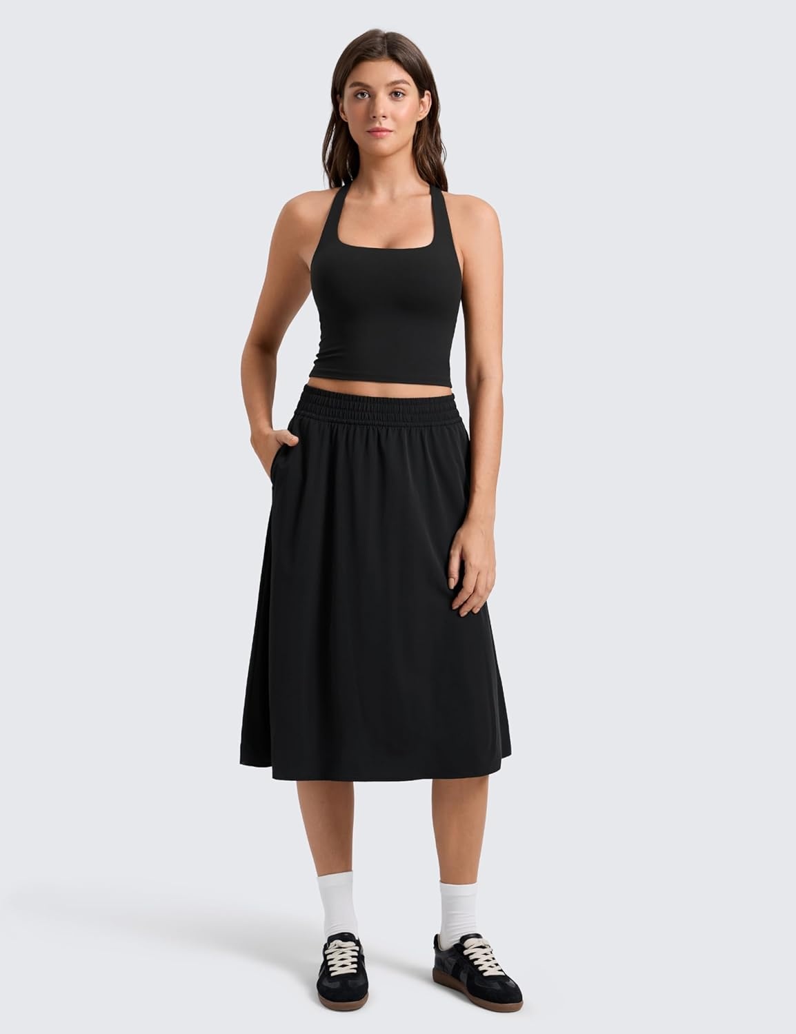 image:imageCRZ YOGA Butterlift Square Neck Crop Tank Tops for Women Longline Racerback Sports Bras Yoga Cami Non PaddedBlack