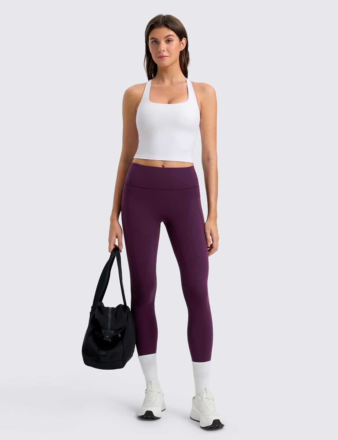 image:imageCRZ YOGA Butterlift Square Neck Crop Tank Tops for Women Longline Racerback Sports Bras Yoga Cami Non PaddedWhite