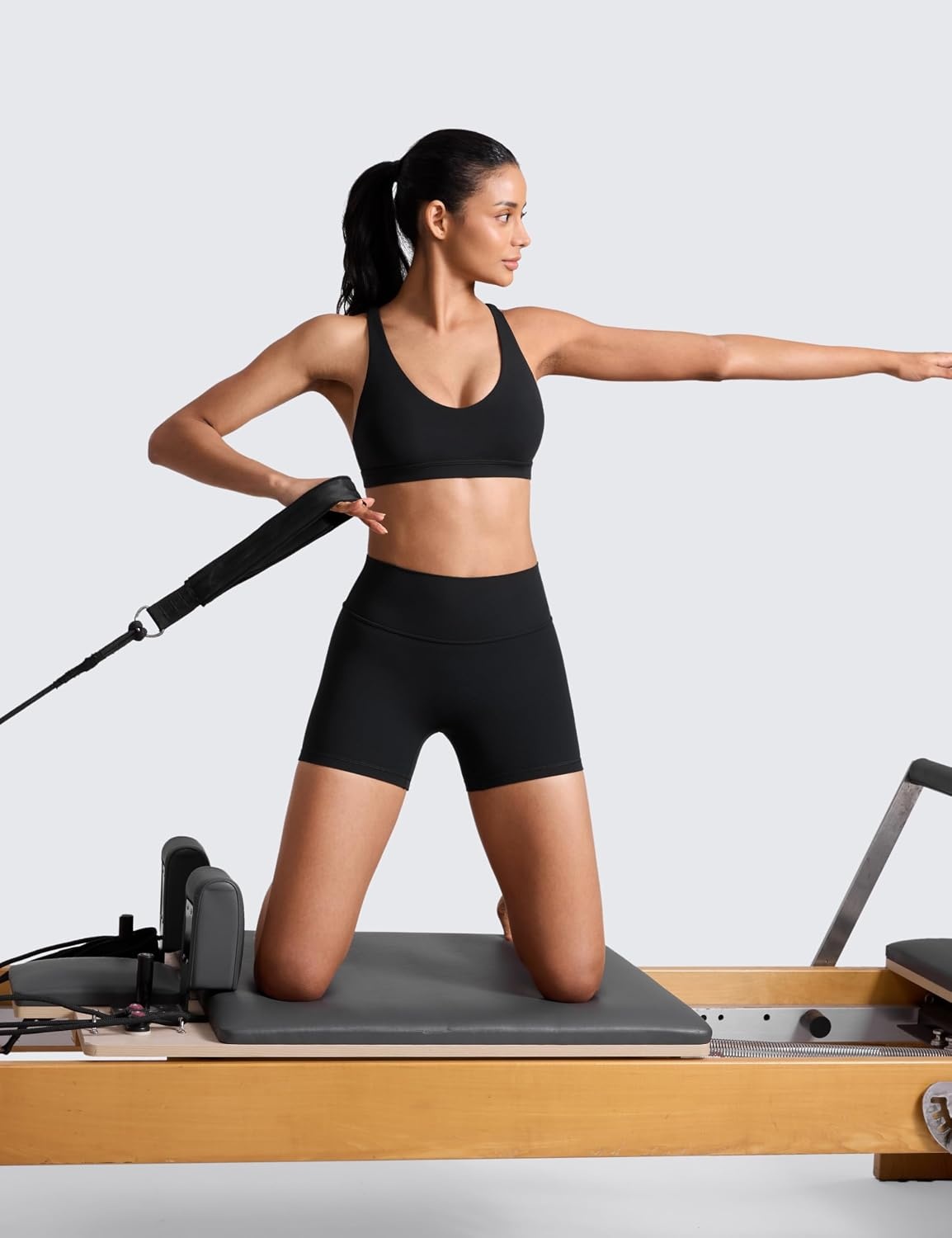 image:imageCRZ YOGA Butterlift Strappy Sports Bras for Women Padded Low Cut Scoop Neck Cross Back Pilates Yoga TopBlack