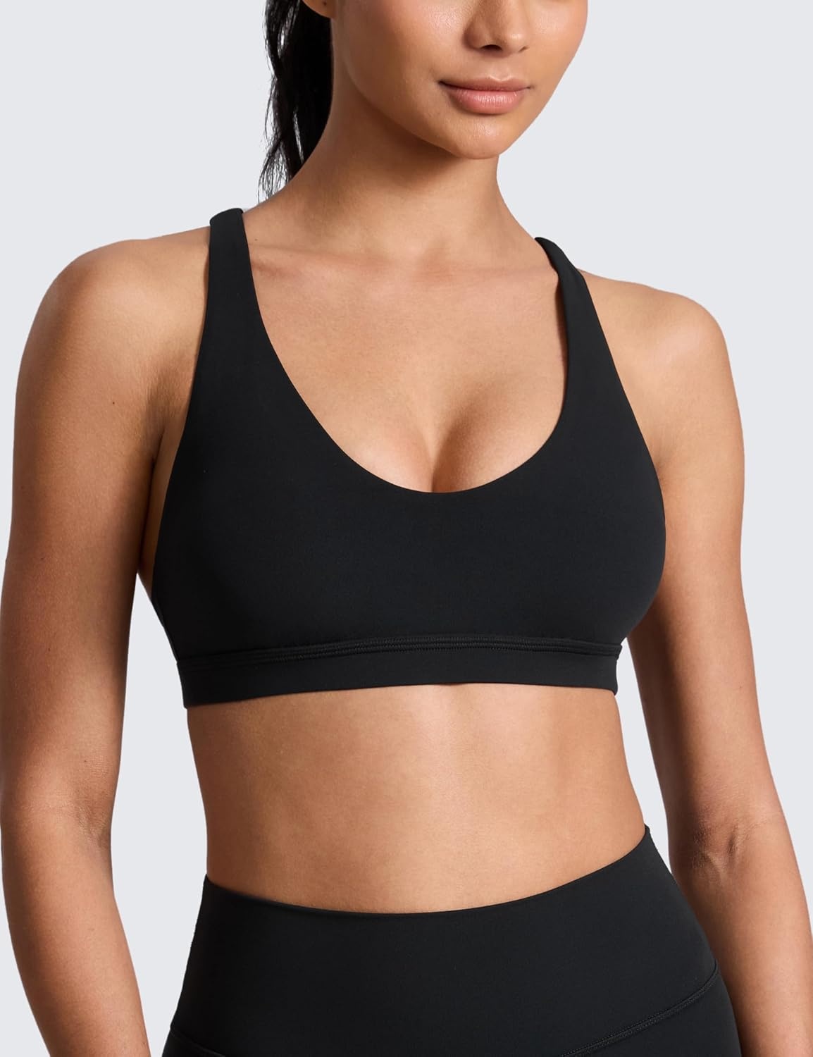 image:imageCRZ YOGA Butterlift Strappy Sports Bras for Women Padded Low Cut Scoop Neck Cross Back Pilates Yoga TopBlack