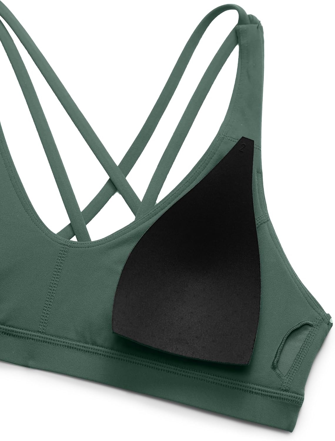 image:imageCRZ YOGA Butterlift Strappy Sports Bras for Women Padded Low Cut Scoop Neck Cross Back Pilates Yoga TopDark Forest Green