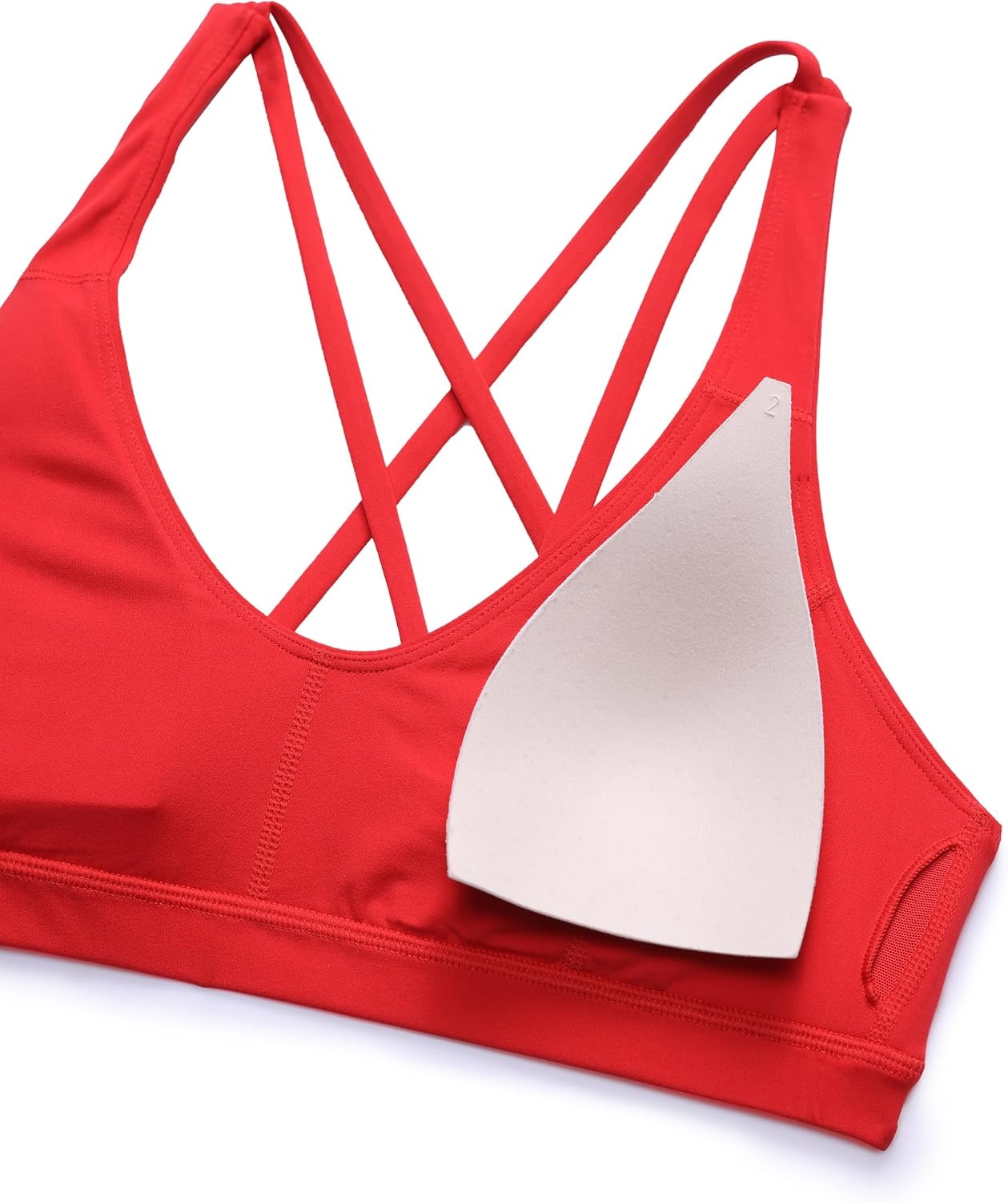 image:imageCRZ YOGA Butterlift Strappy Sports Bras for Women Padded Low Cut Scoop Neck Cross Back Pilates Yoga TopDeep Red