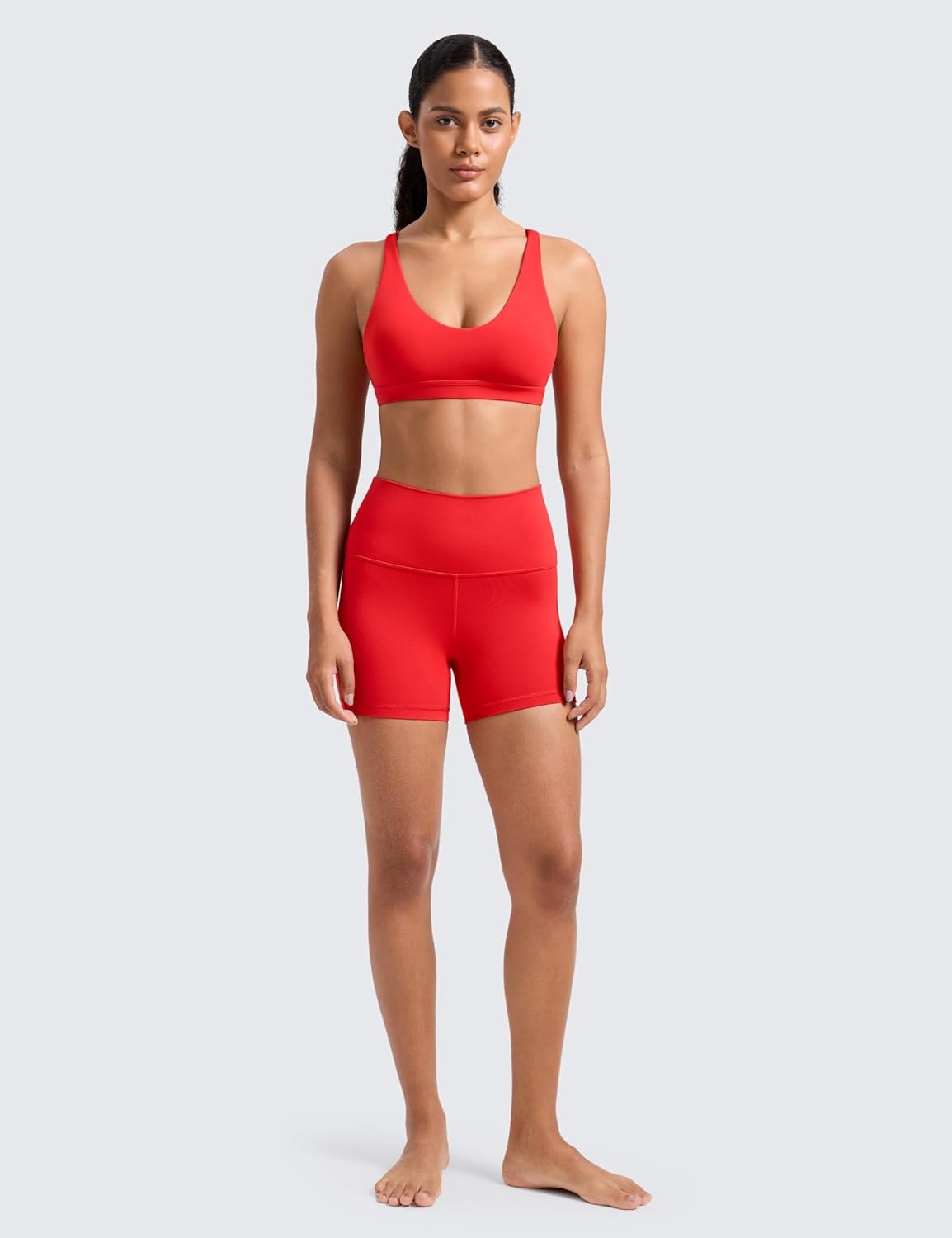 image:imageCRZ YOGA Butterlift Strappy Sports Bras for Women Padded Low Cut Scoop Neck Cross Back Pilates Yoga TopDeep Red
