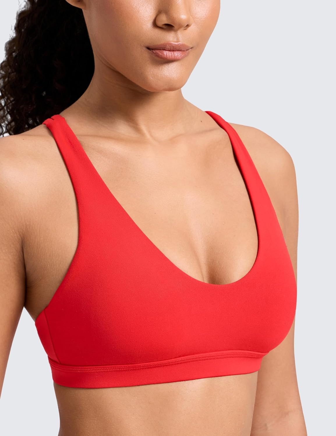 image:imageCRZ YOGA Butterlift Strappy Sports Bras for Women Padded Low Cut Scoop Neck Cross Back Pilates Yoga TopDeep Red