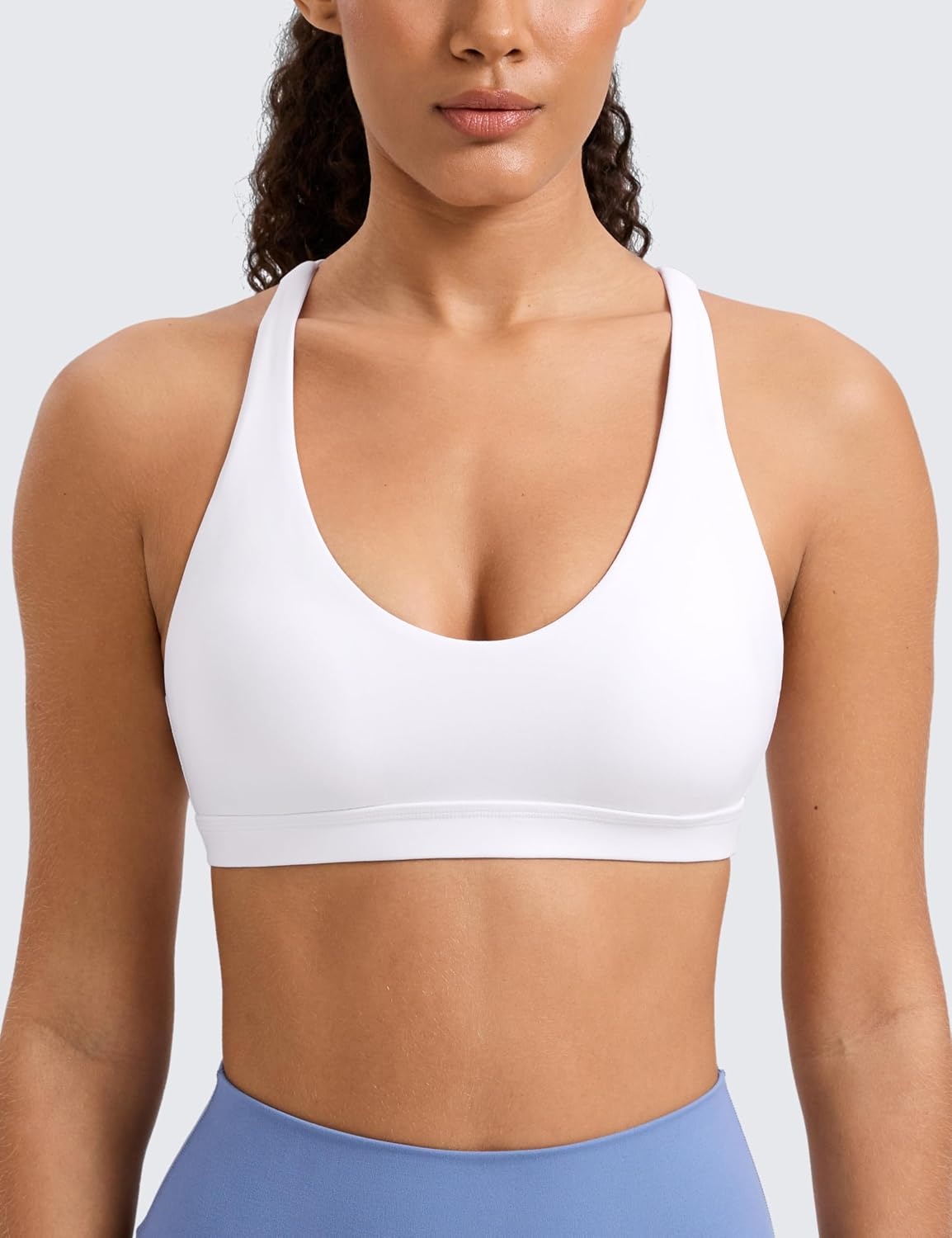 image:imageCRZ YOGA Butterlift Strappy Sports Bras for Women Padded Low Cut Scoop Neck Cross Back Pilates Yoga TopWhite