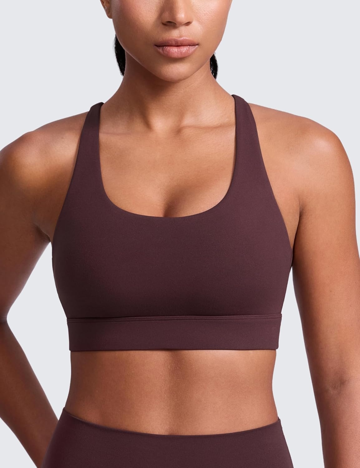 image:imageCRZ YOGA Butterlift Wide Criss Cross Straps Supportive Sports Bras for Women Medium Impact Strappy Gym Padded Workout TopRipe Plum