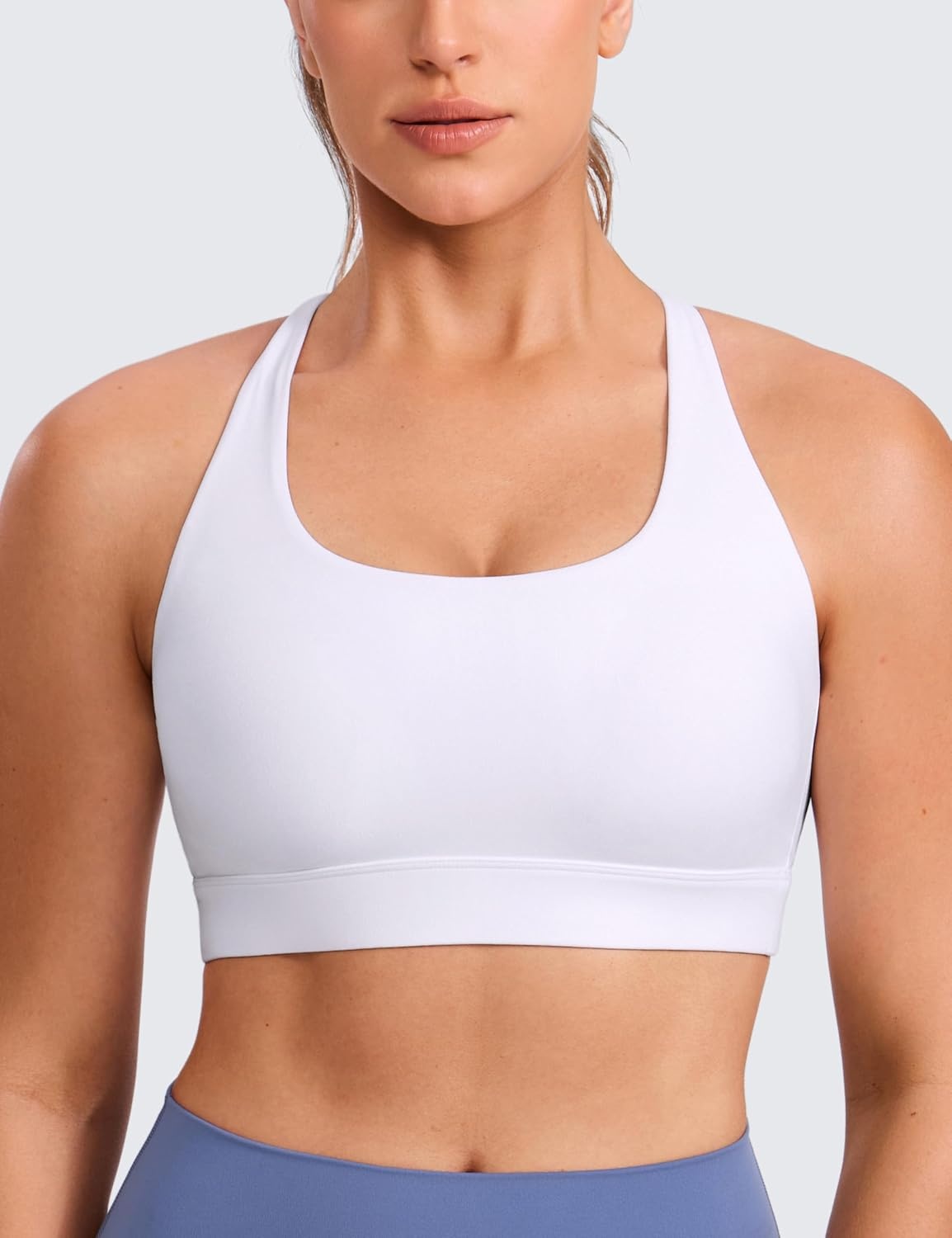 image:imageCRZ YOGA Butterlift Wide Criss Cross Straps Supportive Sports Bras for Women Medium Impact Strappy Gym Padded Workout TopWhite