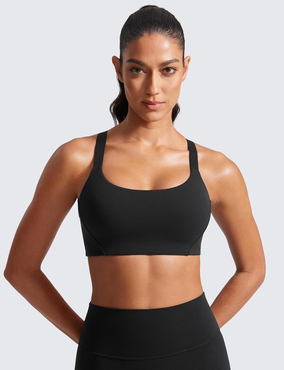 image:imageCRZ YOGA Butterlift Womens Racerback Padded Sports Bras Medium Impact Scoop Neck Adjustable Straps Gym Workout TopBlack