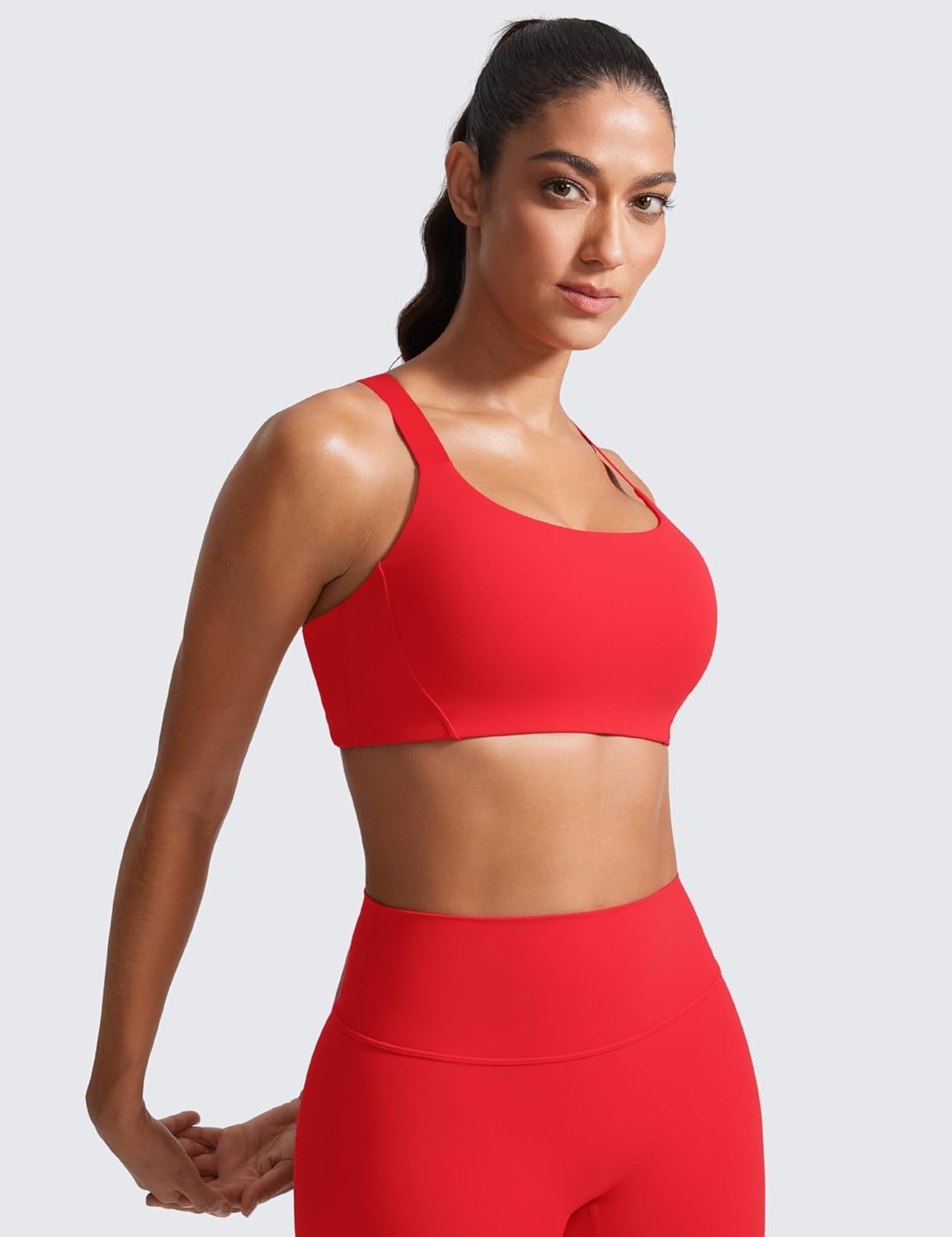 image:imageCRZ YOGA Butterlift Womens Racerback Padded Sports Bras Medium Impact Scoop Neck Adjustable Straps Gym Workout TopDeep Red