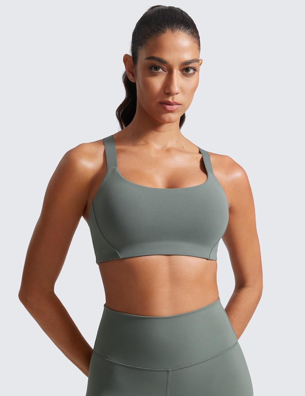 image:imageCRZ YOGA Butterlift Womens Racerback Padded Sports Bras Medium Impact Scoop Neck Adjustable Straps Gym Workout TopGrey Sage
