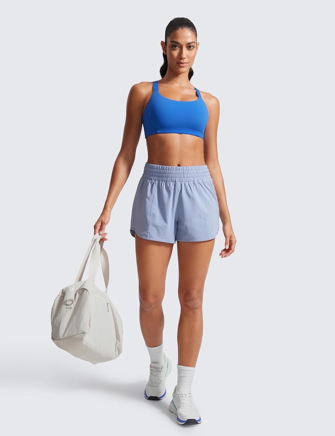 image:imageCRZ YOGA Butterlift Womens Racerback Padded Sports Bras Medium Impact Scoop Neck Adjustable Straps Gym Workout TopSparkle Blue