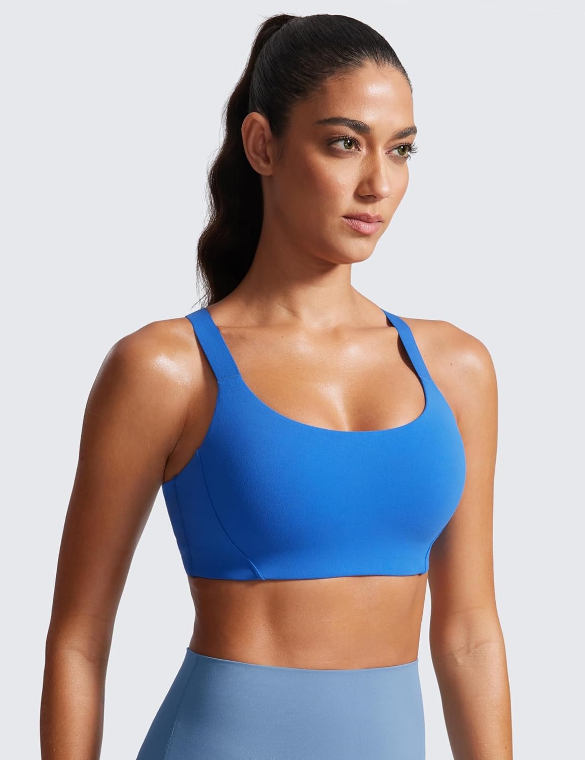 image:imageCRZ YOGA Butterlift Womens Racerback Padded Sports Bras Medium Impact Scoop Neck Adjustable Straps Gym Workout TopSparkle Blue