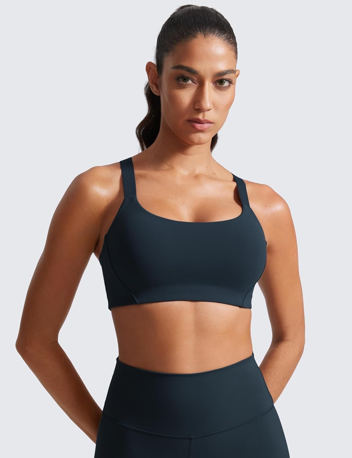 image:imageCRZ YOGA Butterlift Womens Racerback Padded Sports Bras Medium Impact Scoop Neck Adjustable Straps Gym Workout TopTrue Navy