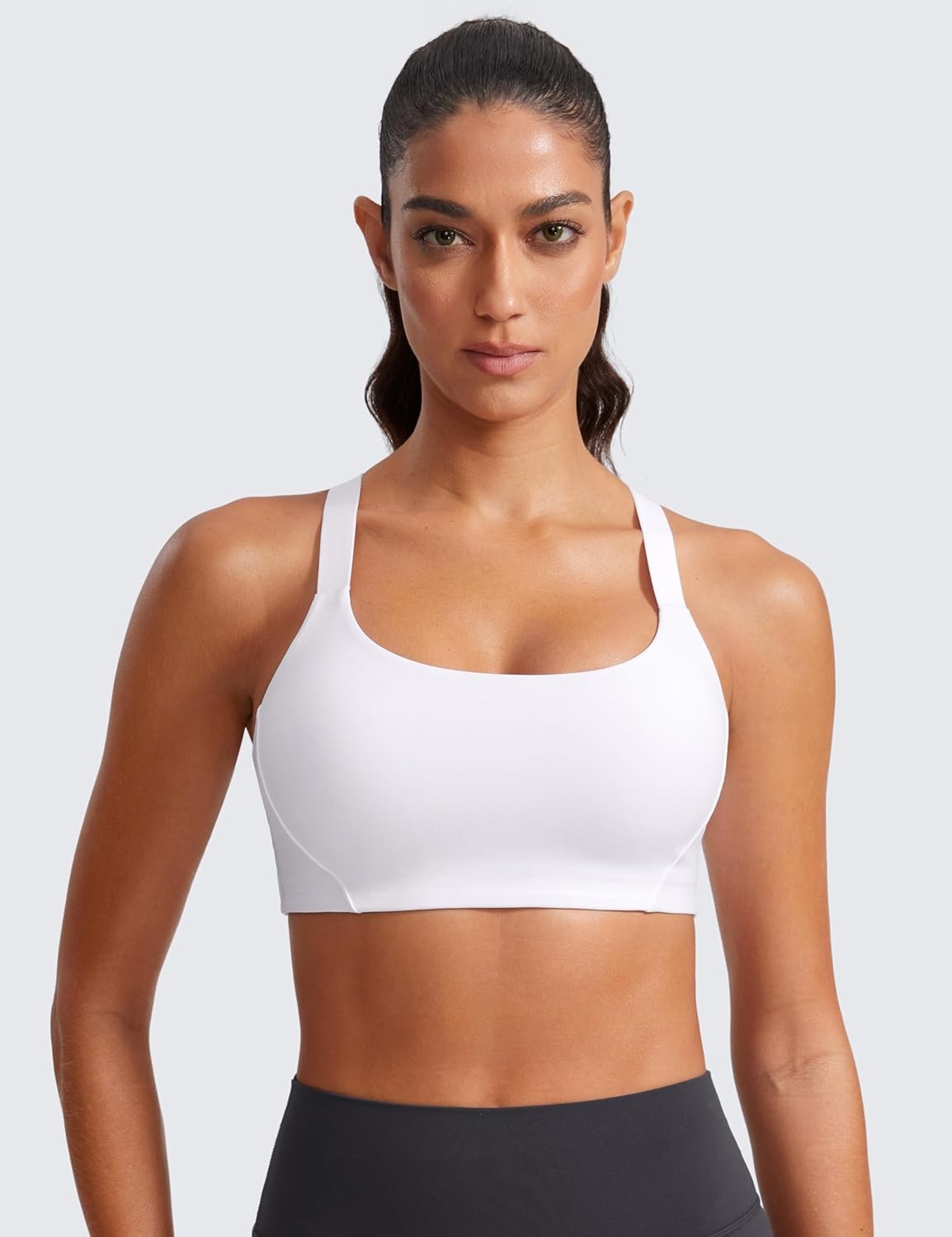 image:imageCRZ YOGA Butterlift Womens Racerback Padded Sports Bras Medium Impact Scoop Neck Adjustable Straps Gym Workout TopWhite