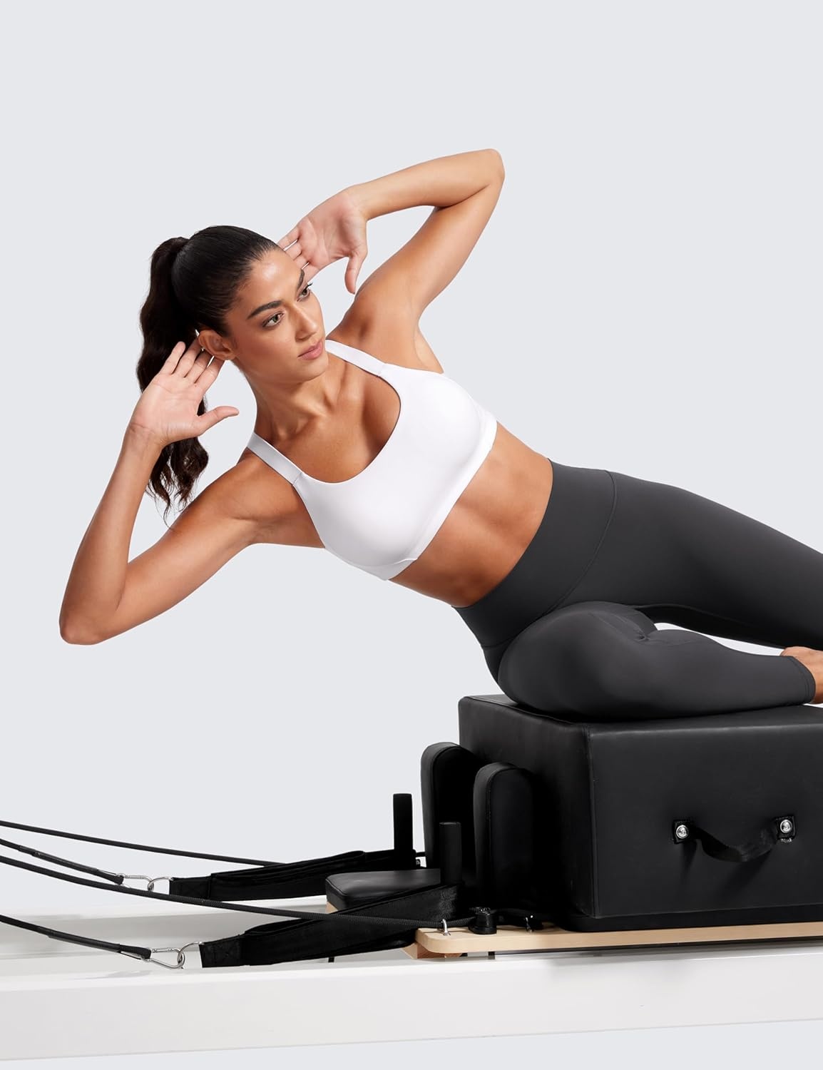 image:imageCRZ YOGA Butterlift Womens Racerback Padded Sports Bras Medium Impact Scoop Neck Adjustable Straps Gym Workout TopWhite