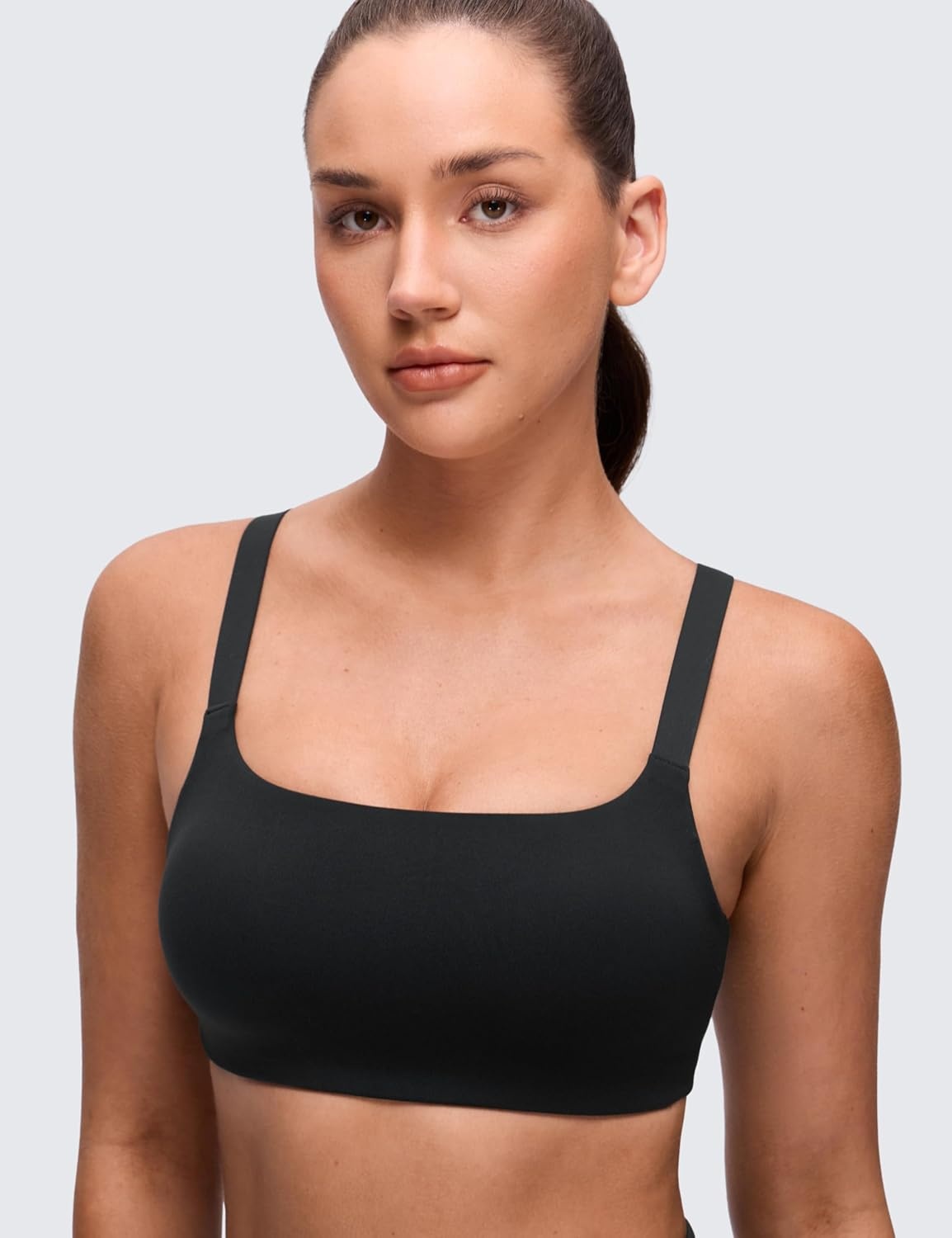 image:imageCRZ YOGA Butterluxe Adjustable Wide Strap Sports Bras for Women Square Back Padded Scoop Neck Yoga TopBlack