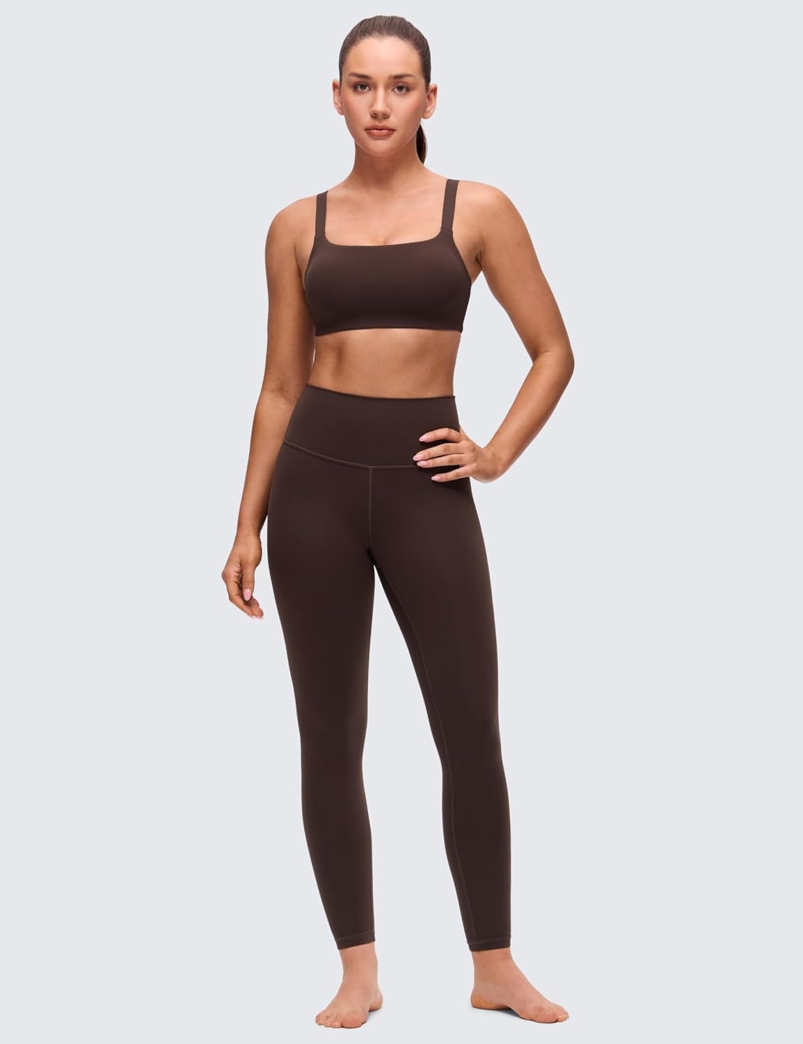 image:imageCRZ YOGA Butterluxe Adjustable Wide Strap Sports Bras for Women Square Back Padded Scoop Neck Yoga TopHot Fudge Brown