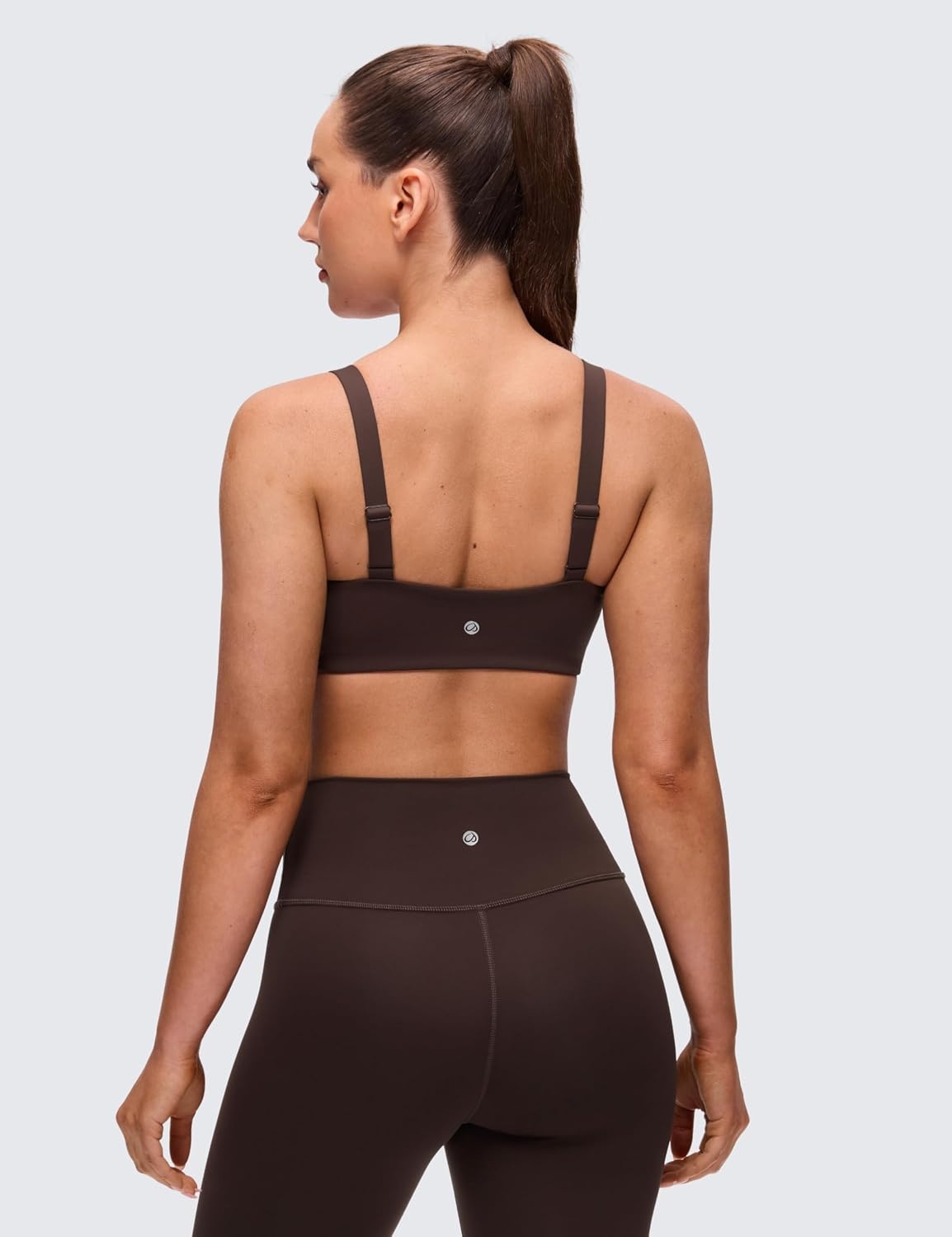 image:imageCRZ YOGA Butterluxe Adjustable Wide Strap Sports Bras for Women Square Back Padded Scoop Neck Yoga TopHot Fudge Brown