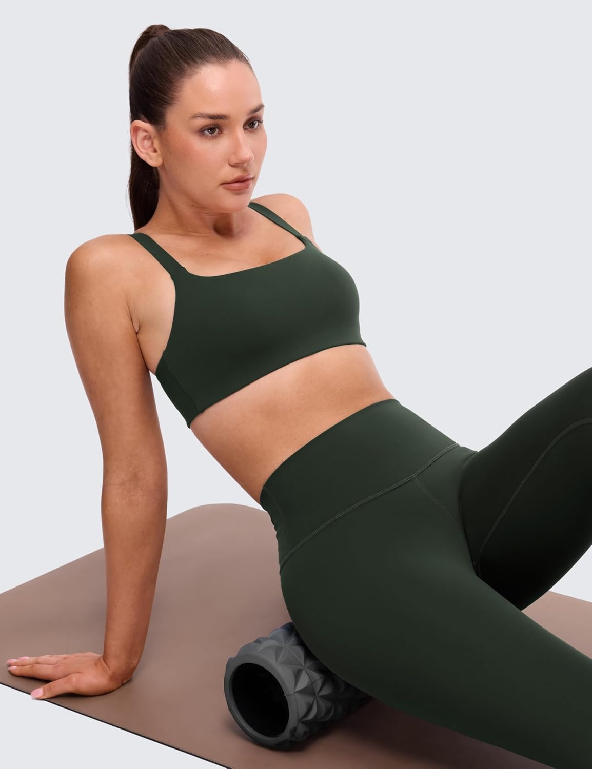 image:imageCRZ YOGA Butterluxe Adjustable Wide Strap Sports Bras for Women Square Back Padded Scoop Neck Yoga TopLegend Green