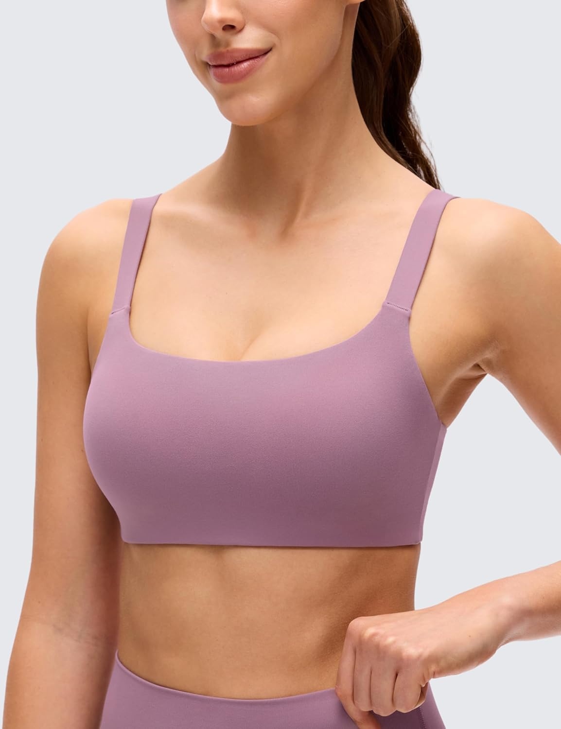 image:imageCRZ YOGA Butterluxe Adjustable Wide Strap Sports Bras for Women Square Back Padded Scoop Neck Yoga TopLight Lavender
