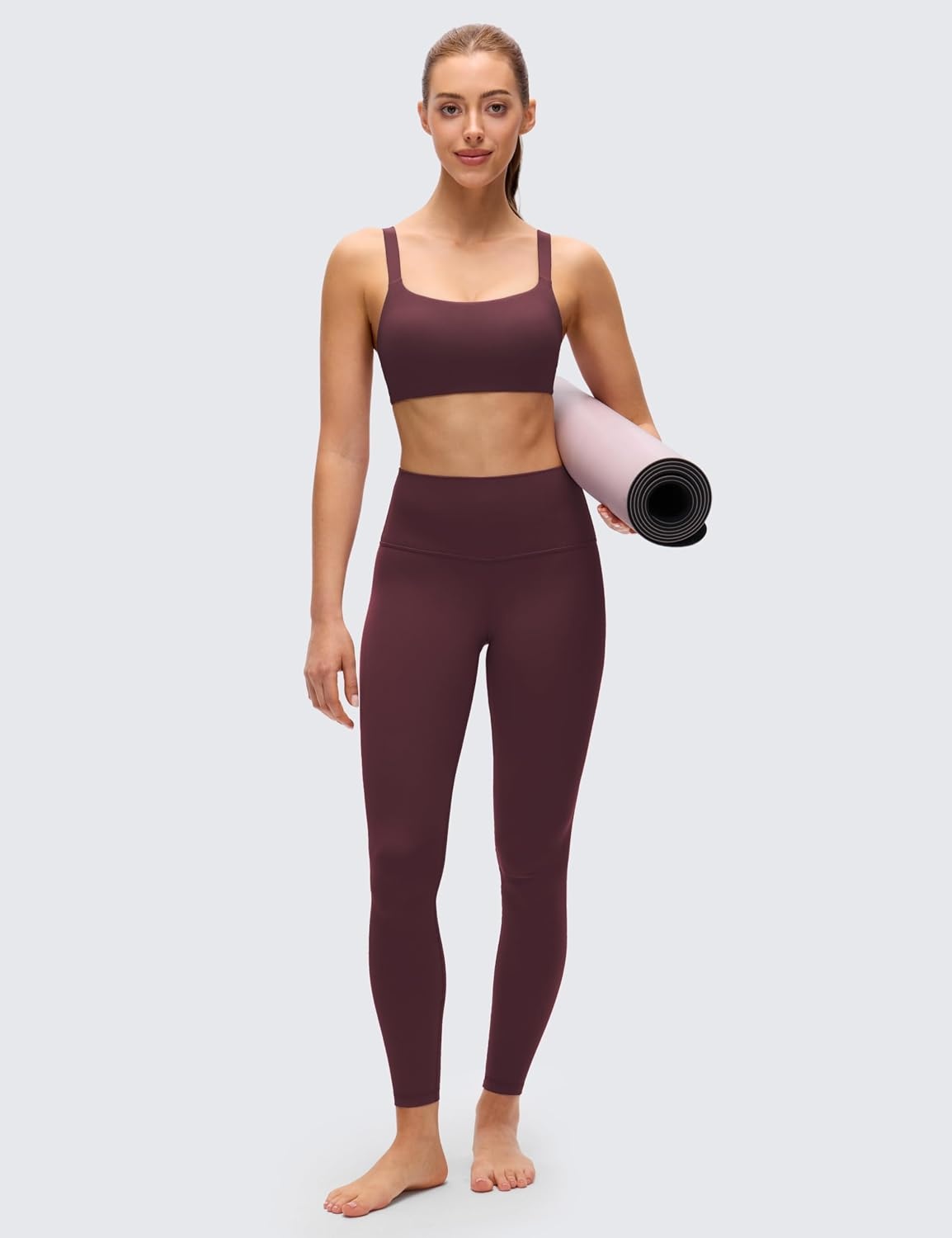 image:imageCRZ YOGA Butterluxe Adjustable Wide Strap Sports Bras for Women Square Back Padded Scoop Neck Yoga TopRipe Plum