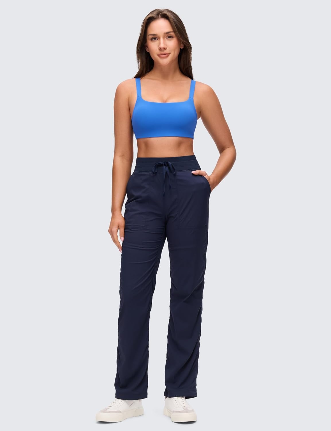 image:imageCRZ YOGA Butterluxe Adjustable Wide Strap Sports Bras for Women Square Back Padded Scoop Neck Yoga TopSparkle Blue