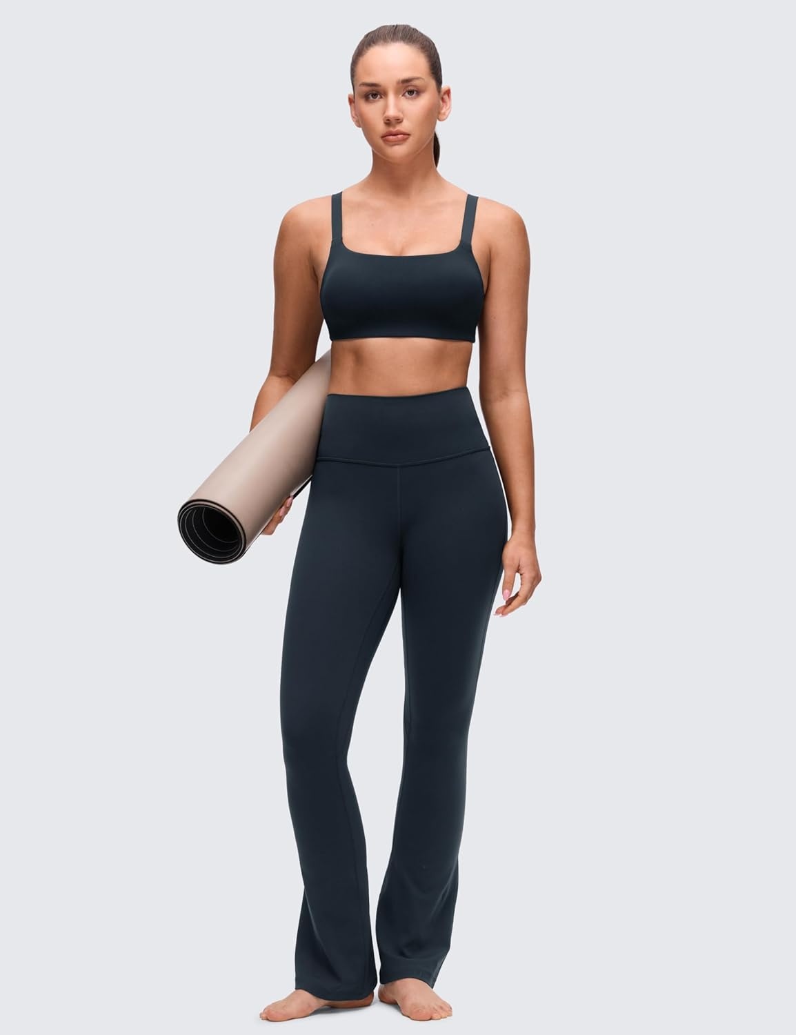 image:imageCRZ YOGA Butterluxe Adjustable Wide Strap Sports Bras for Women Square Back Padded Scoop Neck Yoga TopTrue Navy