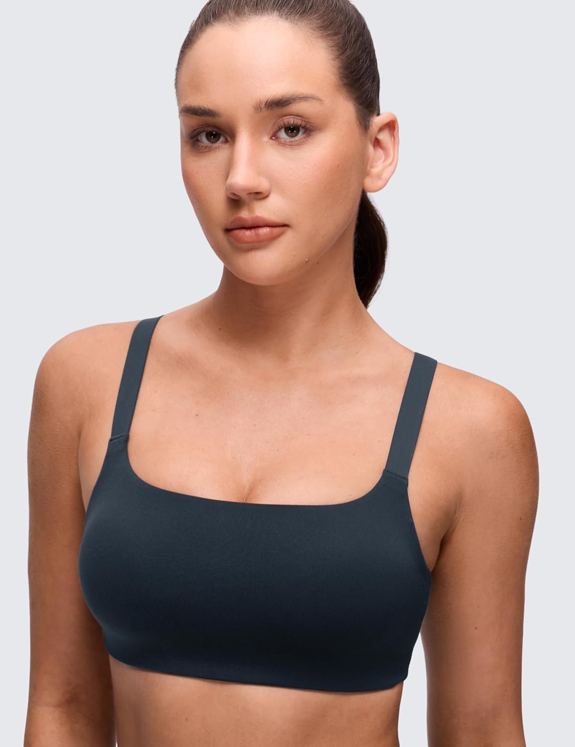 image:imageCRZ YOGA Butterluxe Adjustable Wide Strap Sports Bras for Women Square Back Padded Scoop Neck Yoga TopTrue Navy