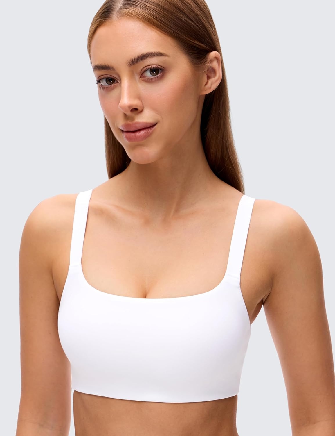 image:imageCRZ YOGA Butterluxe Adjustable Wide Strap Sports Bras for Women Square Back Padded Scoop Neck Yoga TopWhite