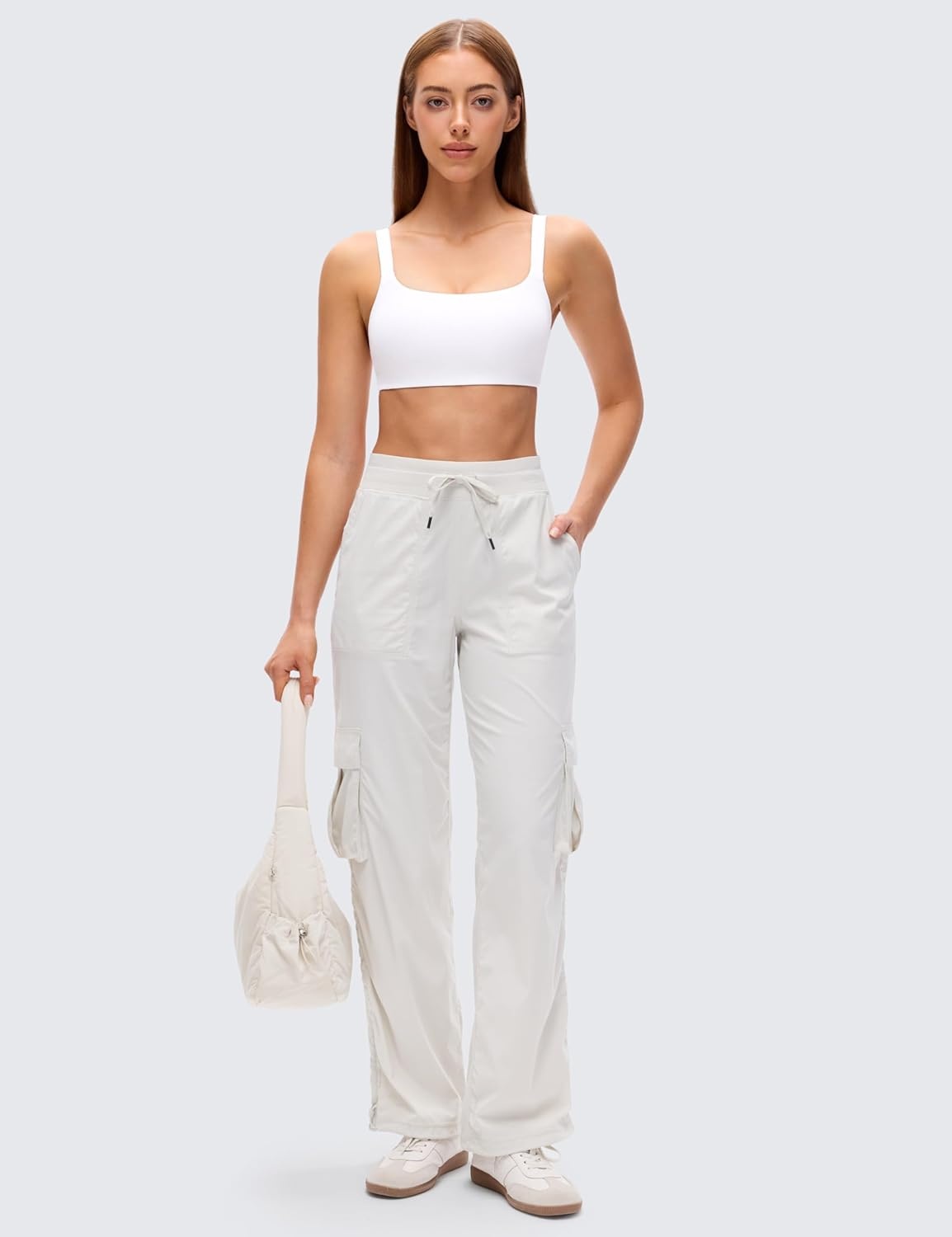 image:imageCRZ YOGA Butterluxe Adjustable Wide Strap Sports Bras for Women Square Back Padded Scoop Neck Yoga TopWhite
