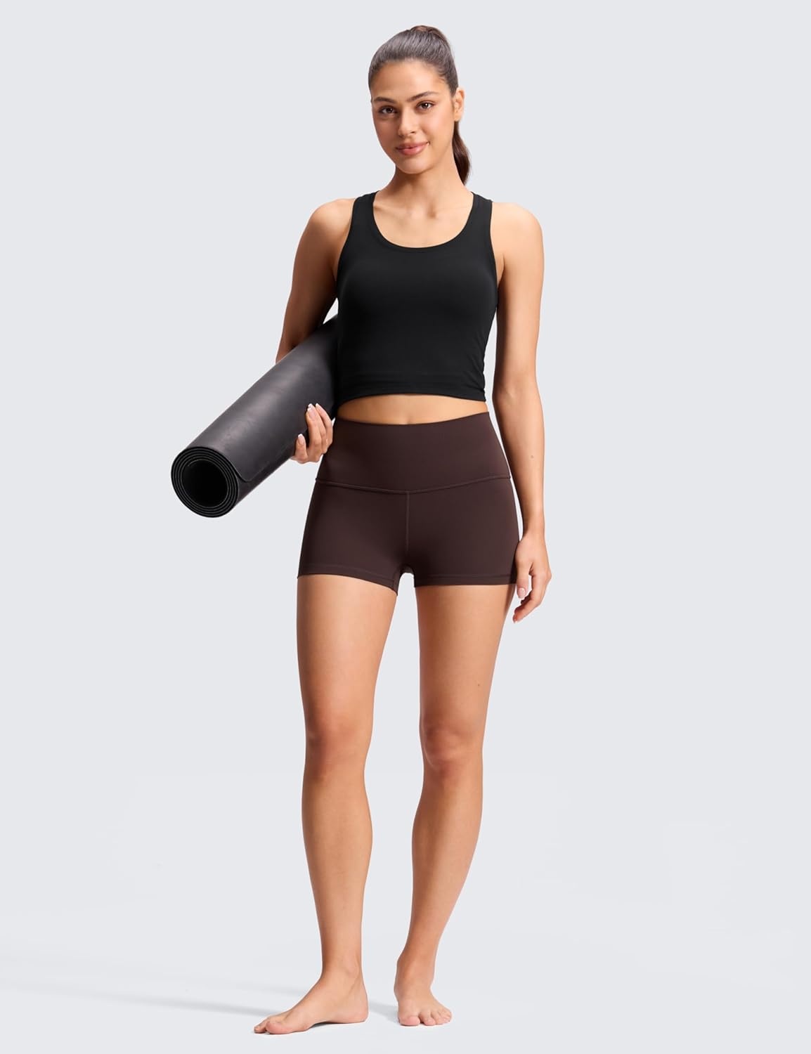 image:imageCRZ YOGA Butterluxe Biker Shorts 25 High Waisted Yoga Workout Spandex Womens Running Volleyball BootyHot Fudge Brown