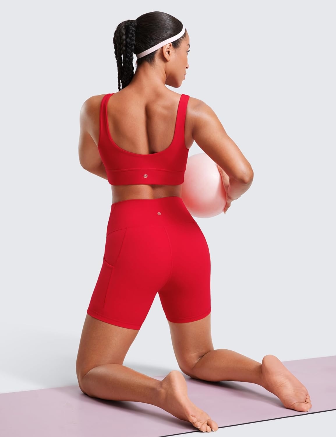 image:imageCRZ YOGA Butterluxe Biker Shorts Pockets 5 High Waisted Volleyball Workout Athletic Yoga WomensAurora Red