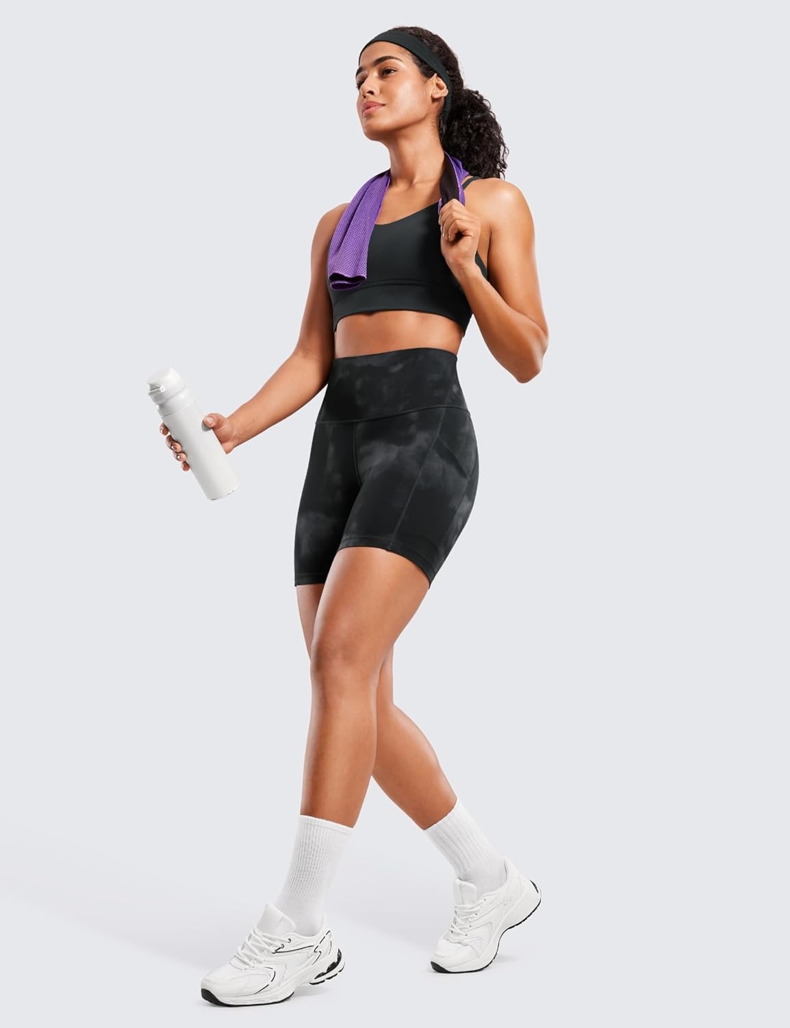 image:imageCRZ YOGA Butterluxe Biker Shorts Pockets 5 High Waisted Volleyball Workout Athletic Yoga WomensBlack Tie Dye Flowers