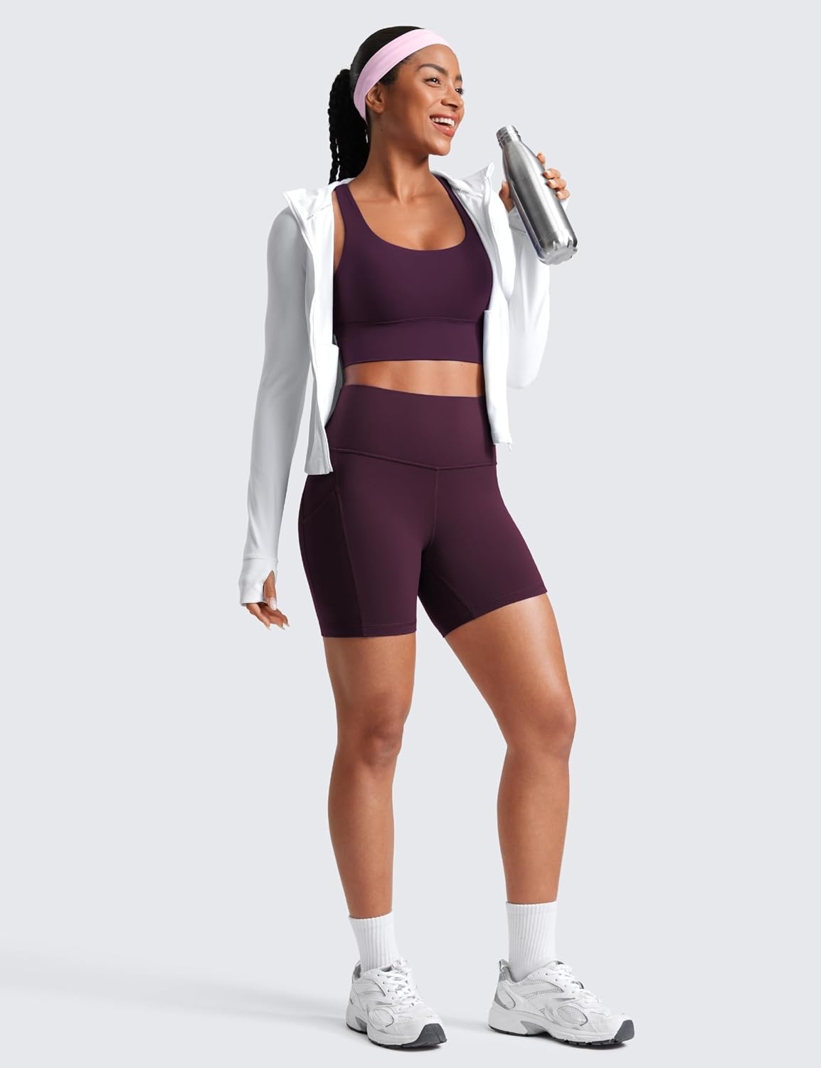 image:imageCRZ YOGA Butterluxe Biker Shorts Pockets 5 High Waisted Volleyball Workout Athletic Yoga WomensDeep Purple
