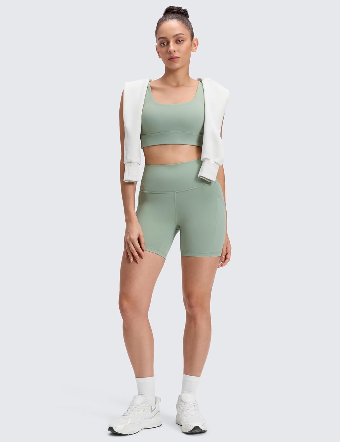 image:imageCRZ YOGA Butterluxe Biker Shorts Pockets 5 High Waisted Volleyball Workout Athletic Yoga WomensGreen Palm Court
