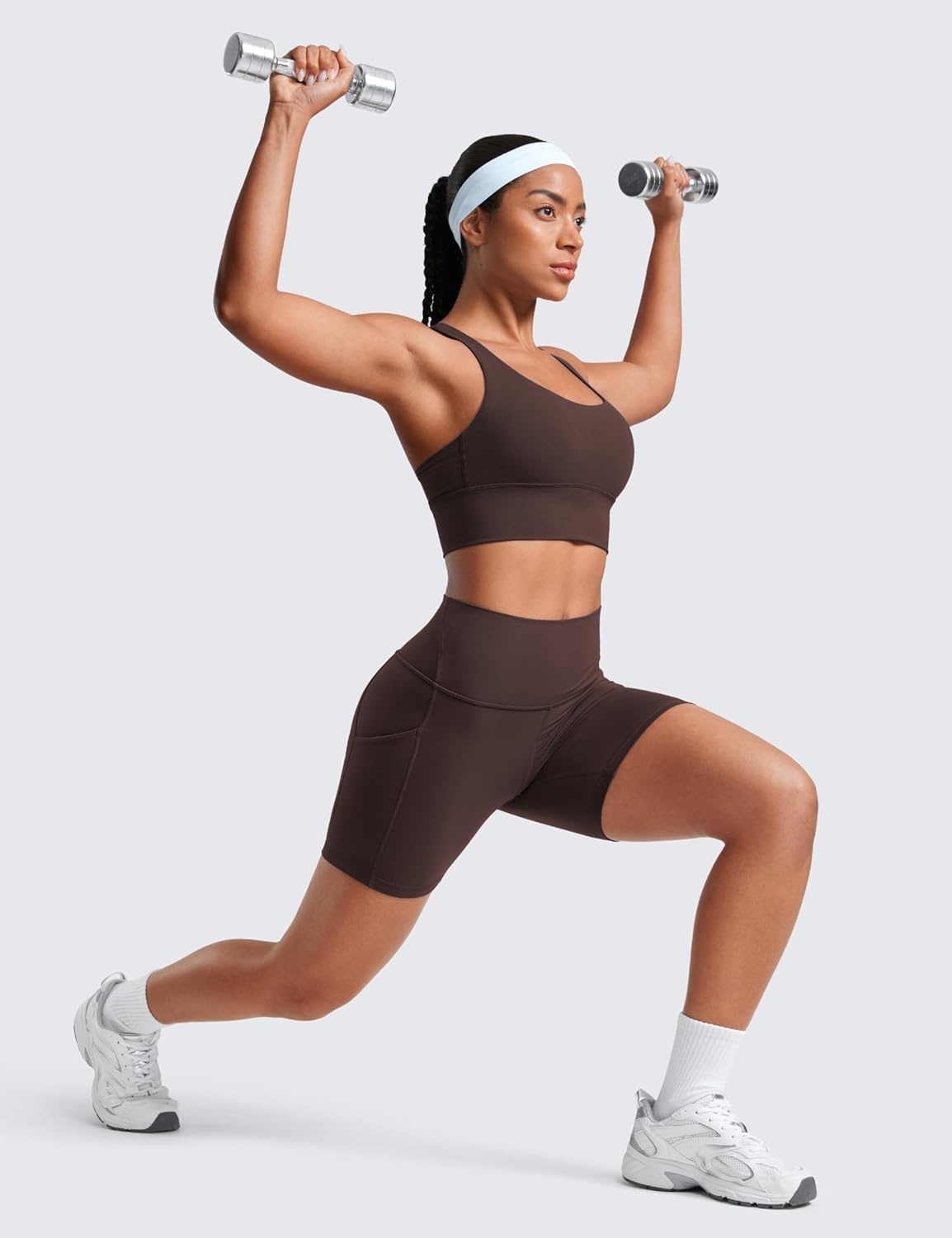 image:imageCRZ YOGA Butterluxe Biker Shorts Pockets 5 High Waisted Volleyball Workout Athletic Yoga WomensHot Fudge Brown