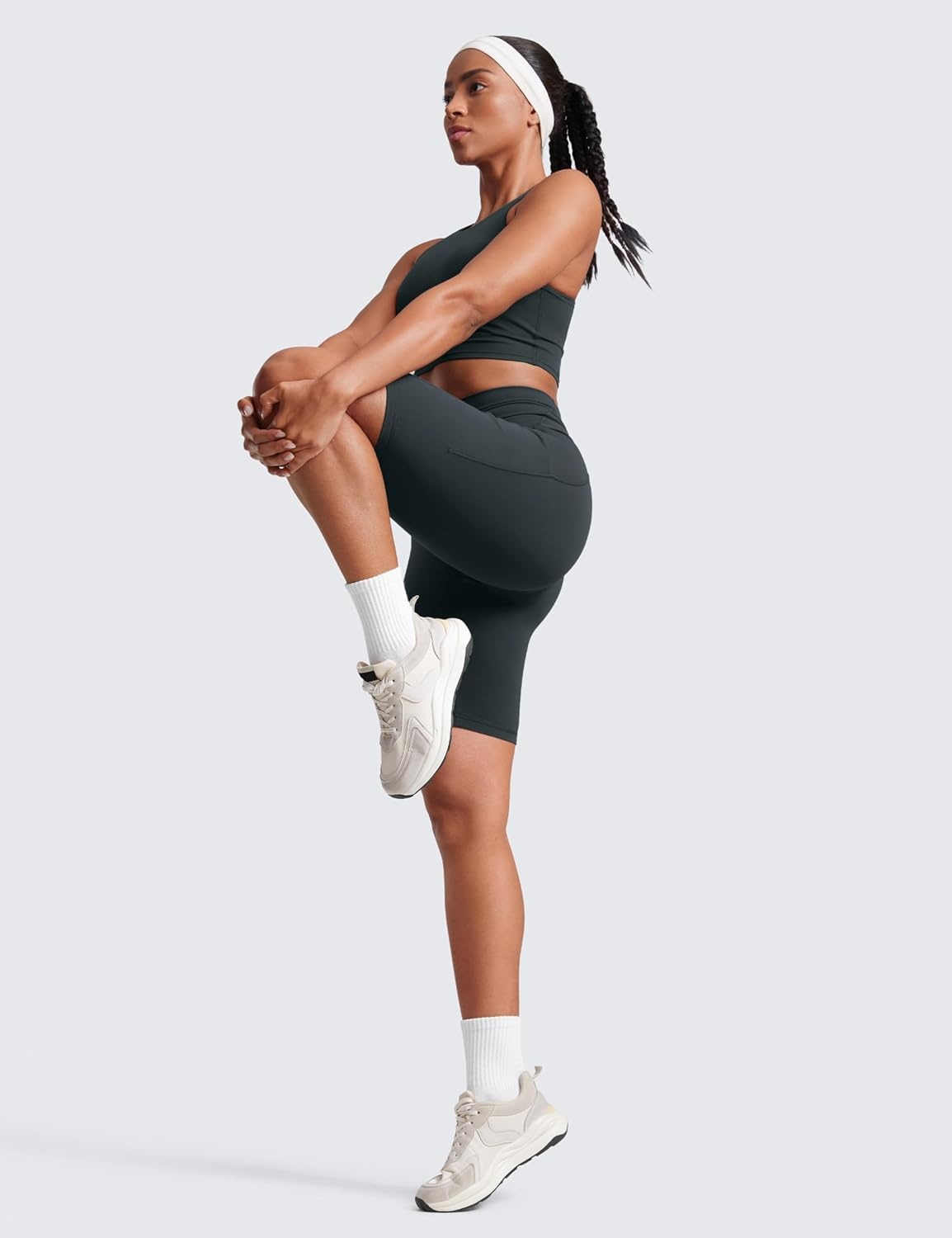 image:imageCRZ YOGA Butterluxe Biker Shorts Pockets 8 High Waisted Workout Yoga Volleyball Buttery Soft WomensDark Green