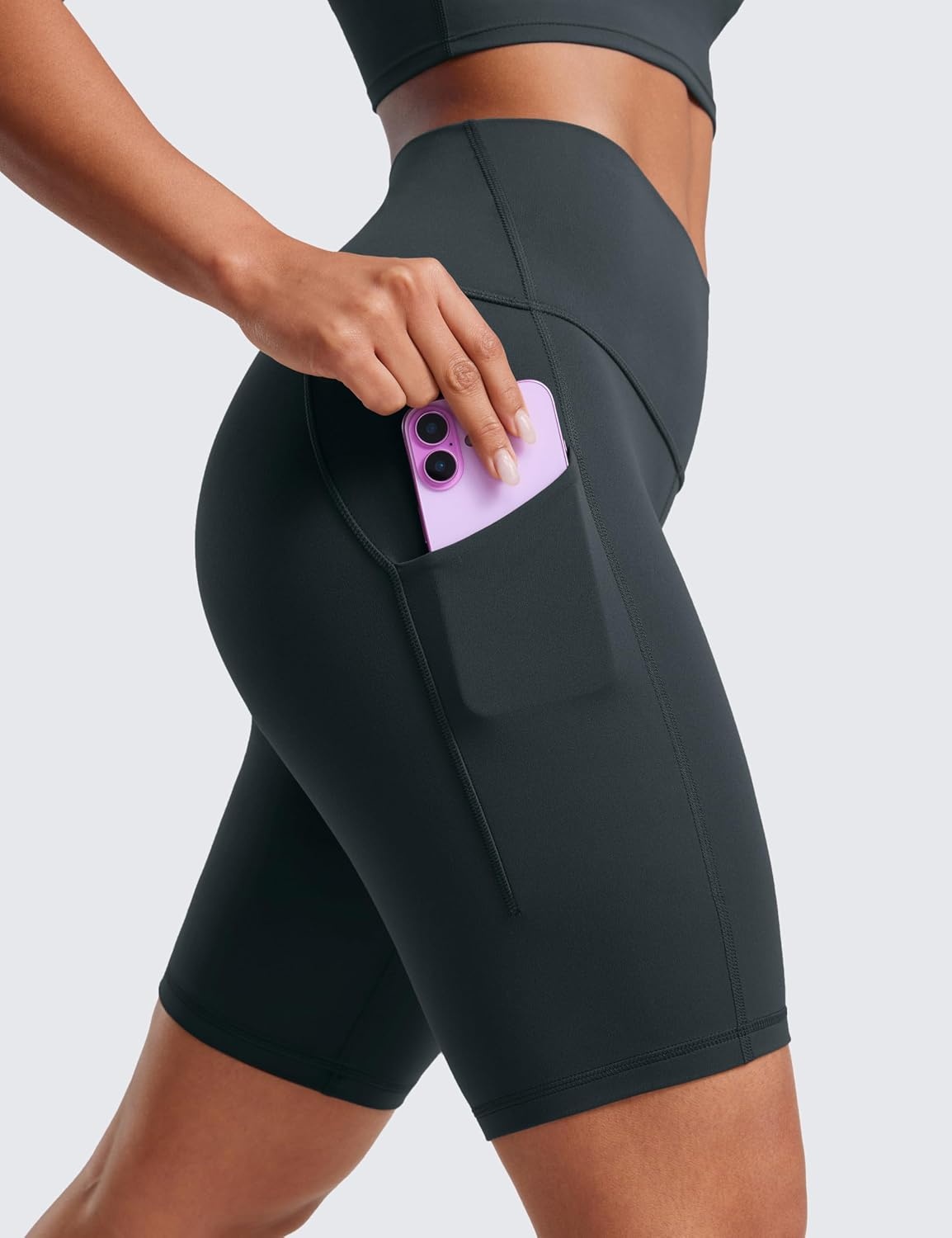 image:imageCRZ YOGA Butterluxe Biker Shorts Pockets 8 High Waisted Workout Yoga Volleyball Buttery Soft WomensDark Green