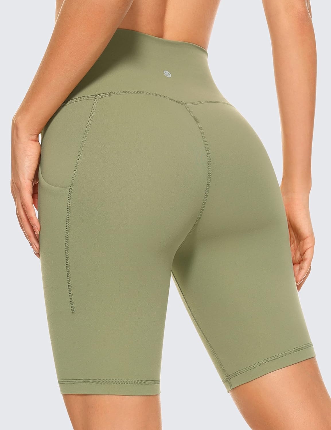 image:imageCRZ YOGA Butterluxe Biker Shorts Pockets 8 High Waisted Workout Yoga Volleyball Buttery Soft WomensMoss Green