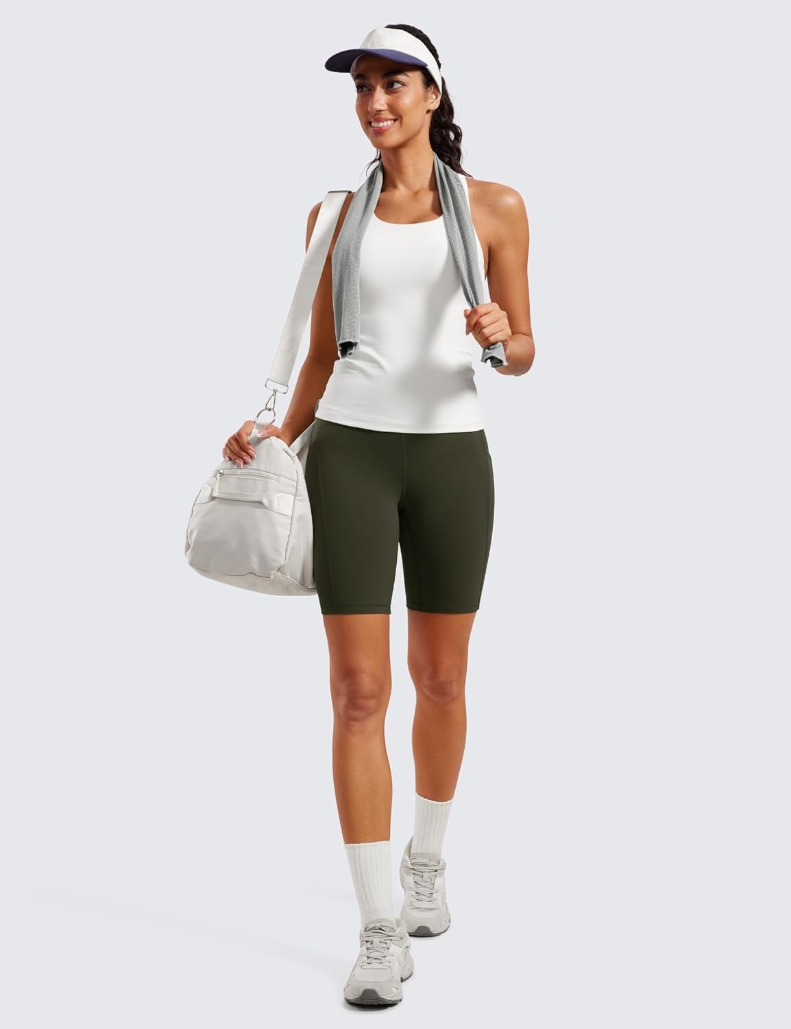 image:imageCRZ YOGA Butterluxe Biker Shorts Pockets 8 High Waisted Workout Yoga Volleyball Buttery Soft WomensOlive Green