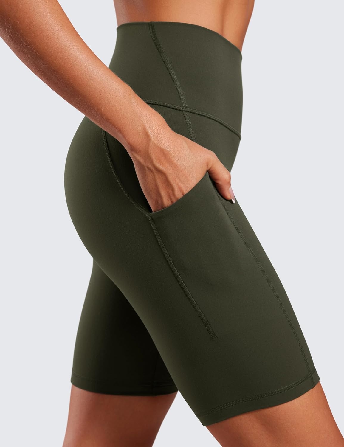 image:imageCRZ YOGA Butterluxe Biker Shorts Pockets 8 High Waisted Workout Yoga Volleyball Buttery Soft WomensOlive Green