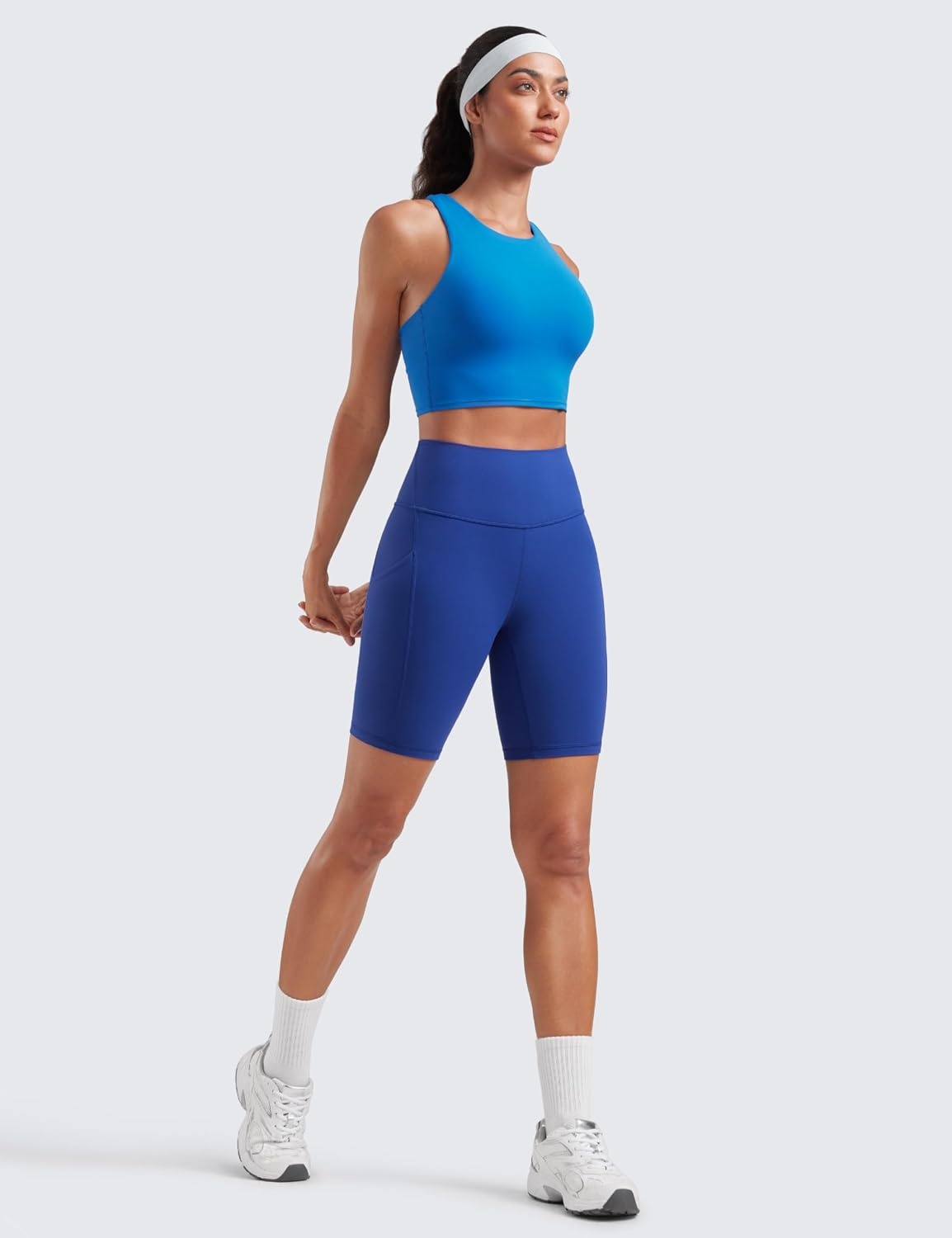 image:imageCRZ YOGA Butterluxe Biker Shorts Pockets 8 High Waisted Workout Yoga Volleyball Buttery Soft WomensWaves Blue