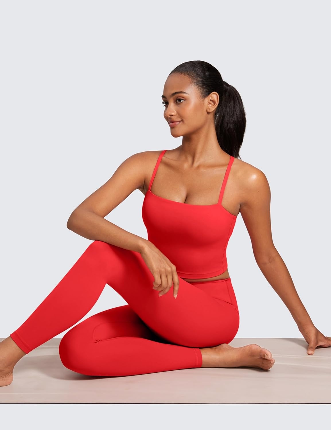 image:imageCRZ YOGA Butterluxe Cami Crop Tank Tops for Women Square Neck Adjustable Padded Longline Sports Bras Workout CamisoleDeep Red