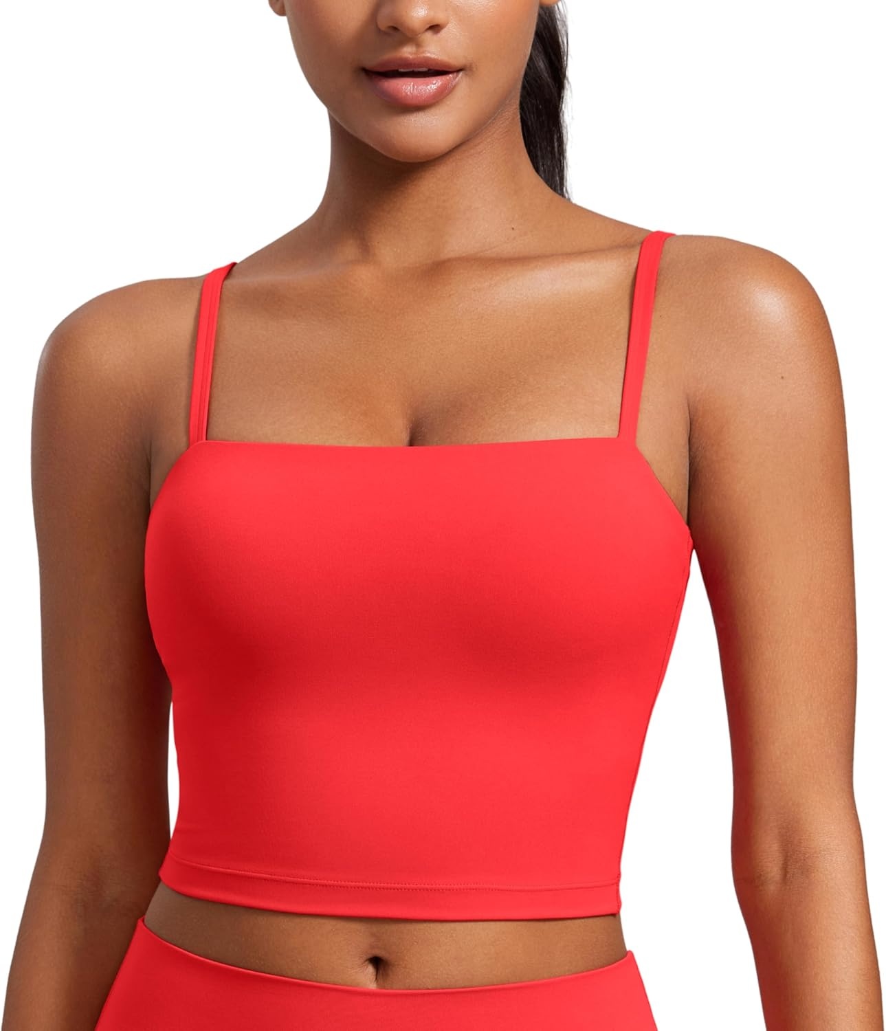 image:imageCRZ YOGA Butterluxe Cami Crop Tank Tops for Women Square Neck Adjustable Padded Longline Sports Bras Workout CamisoleDeep Red