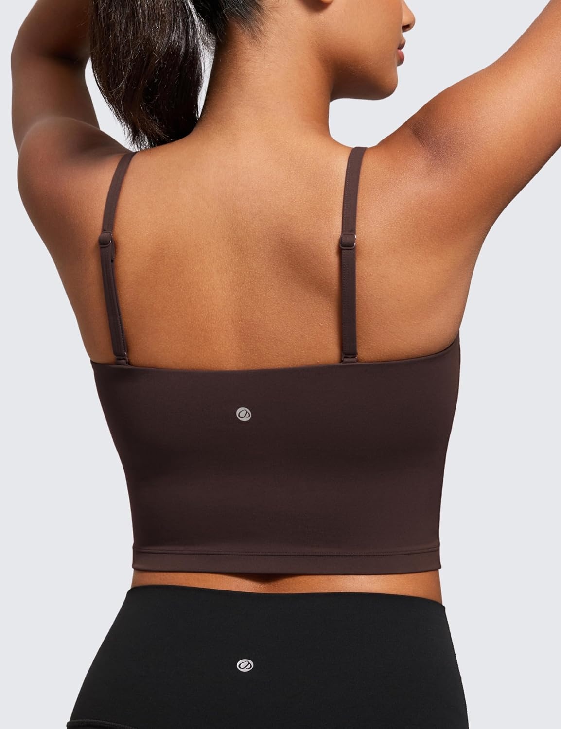 image:imageCRZ YOGA Butterluxe Cami Crop Tank Tops for Women Square Neck Adjustable Padded Longline Sports Bras Workout CamisoleHot Fudge Brown