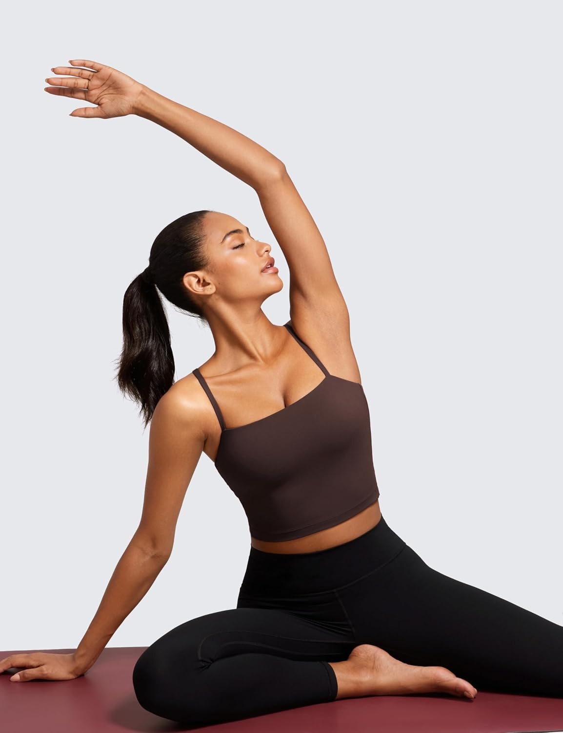 image:imageCRZ YOGA Butterluxe Cami Crop Tank Tops for Women Square Neck Adjustable Padded Longline Sports Bras Workout CamisoleHot Fudge Brown