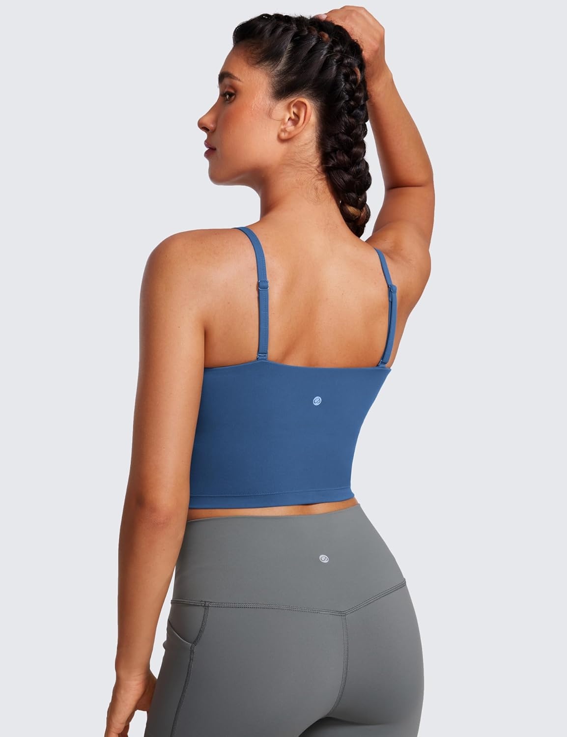 image:imageCRZ YOGA Butterluxe Cami Crop Tank Tops for Women Square Neck Adjustable Padded Longline Sports Bras Workout CamisolePitch Blue